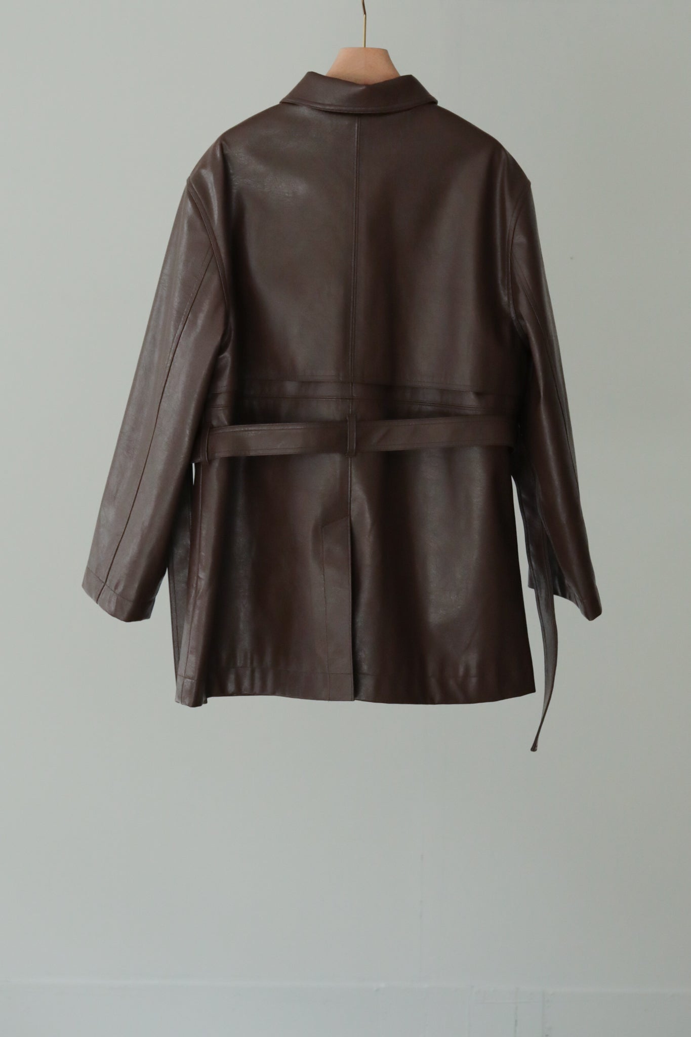 Vegan Leather Belted Jacket(ls34397J)