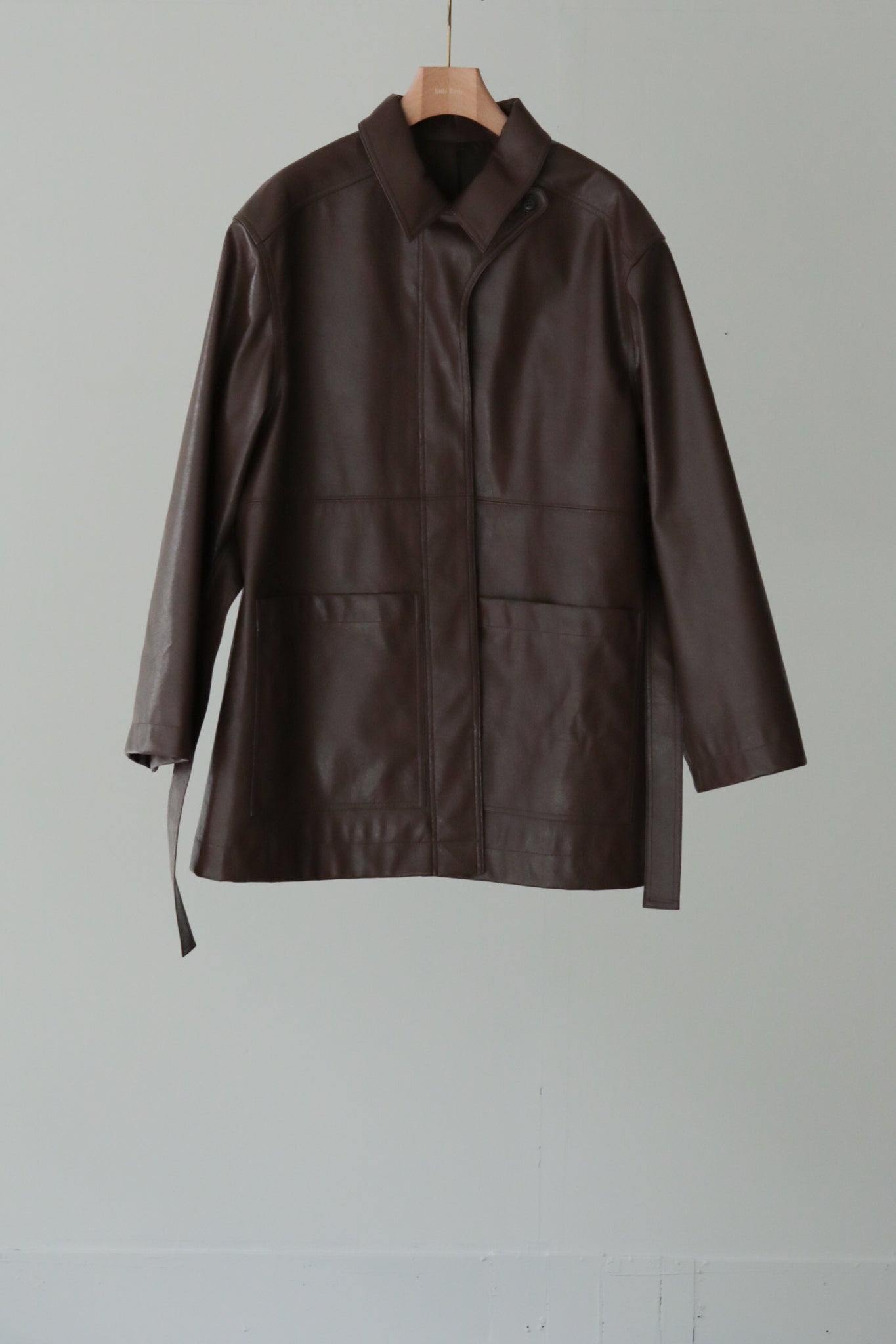 Vegan Leather Belted Jacket(ls34397J)