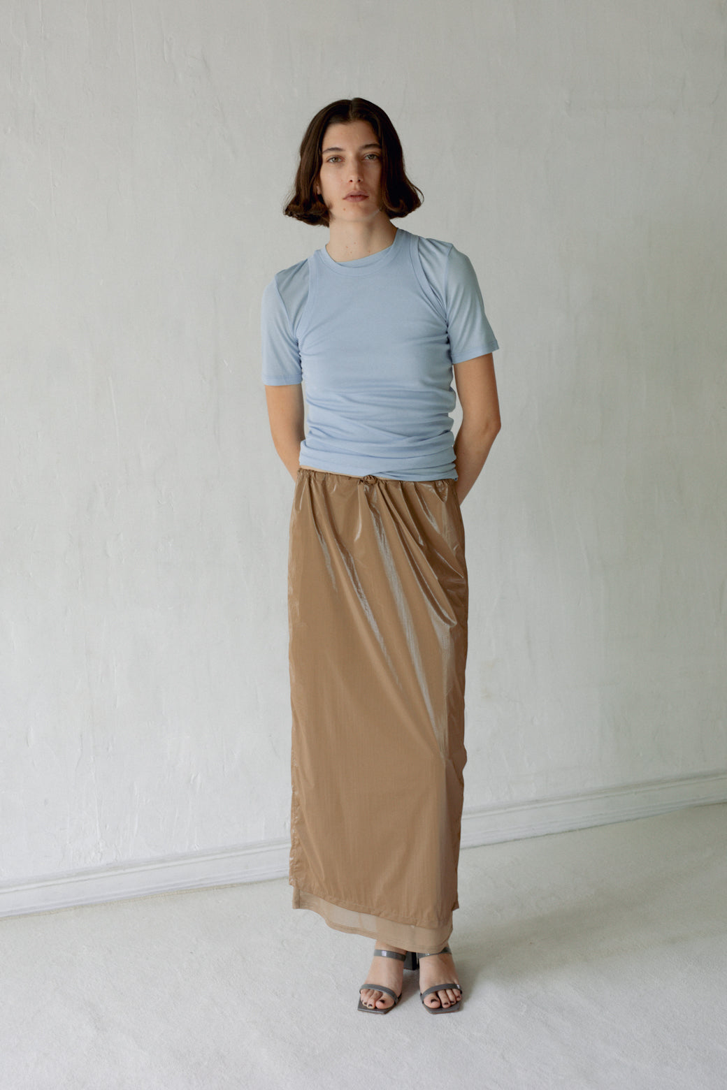 Plastic Fabric Layerd Skirt (ls62574S)