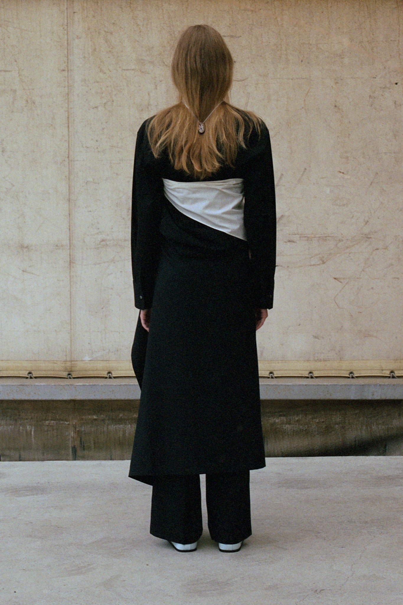 Wool Mix Hip Huggers Tucked Wide Slacks (ls62586P)