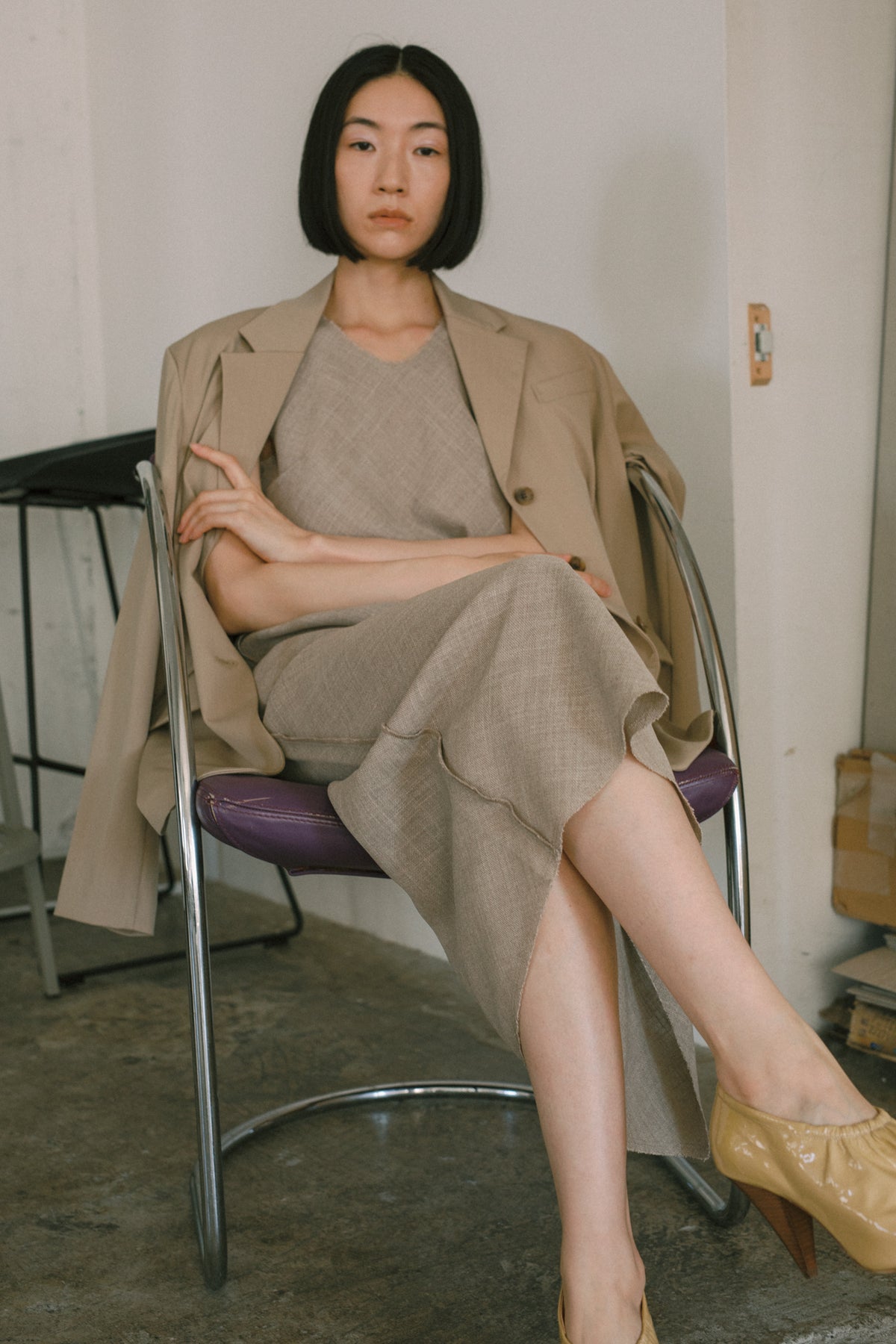 【展示会/後】Linen Like PL Unhemmed Dress (ls62592D) ¥37,400-