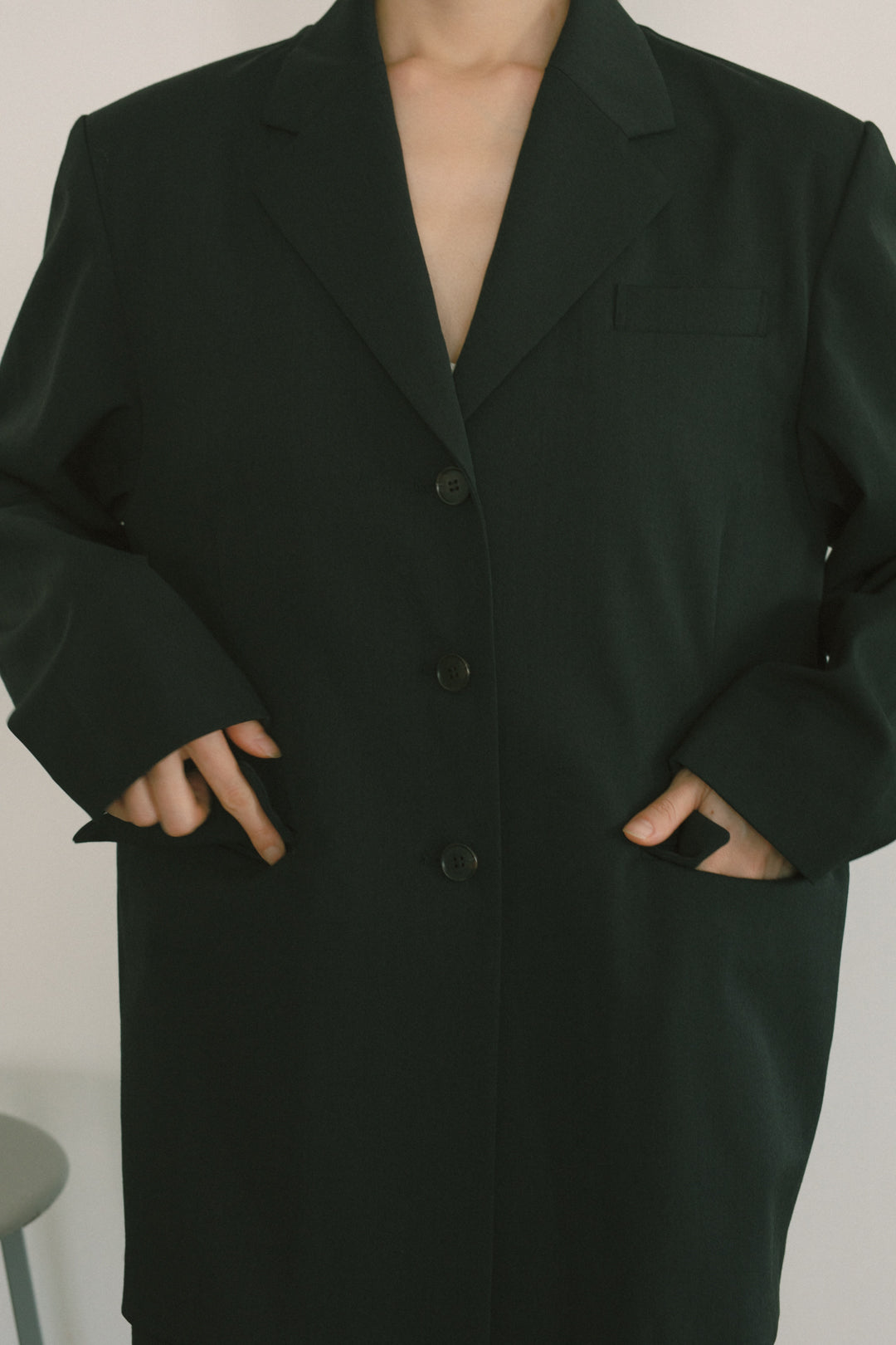 Wool Mix Gabardine Back Open Jacket (ls72636J)