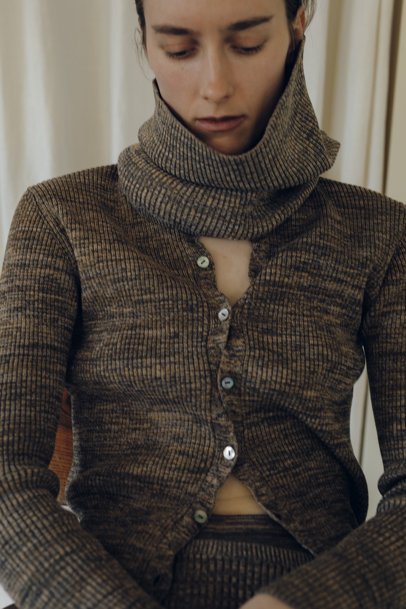 【展示会/後】Cotton 5color Marled Rib Knit Cardigan (ls64607K) ¥24,200-