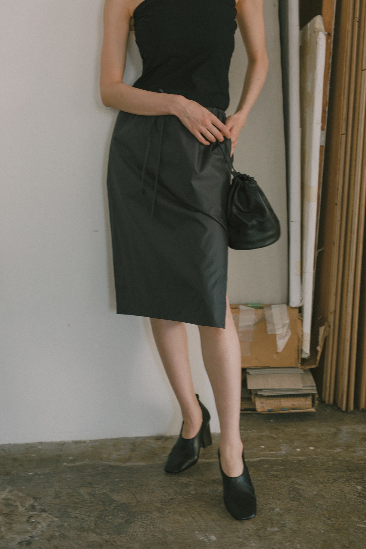 C/P Typewriter Midi Drawstring Skirt (ls72651S)