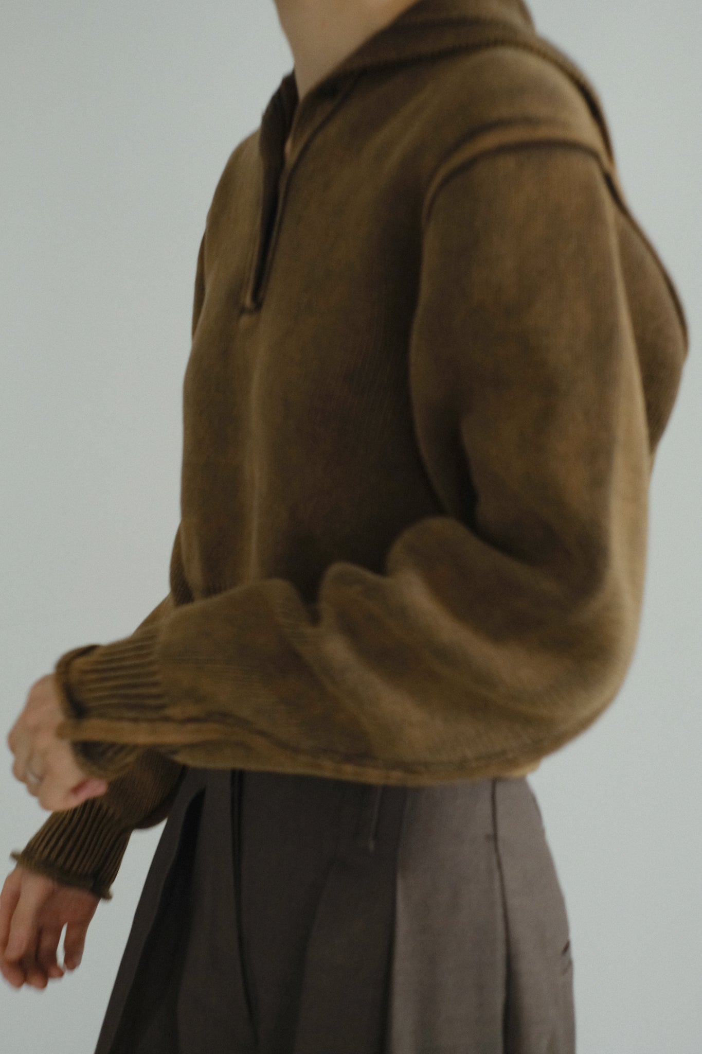 Turtleneck Acid Wash Milan Rib Sweater (ls44458K)