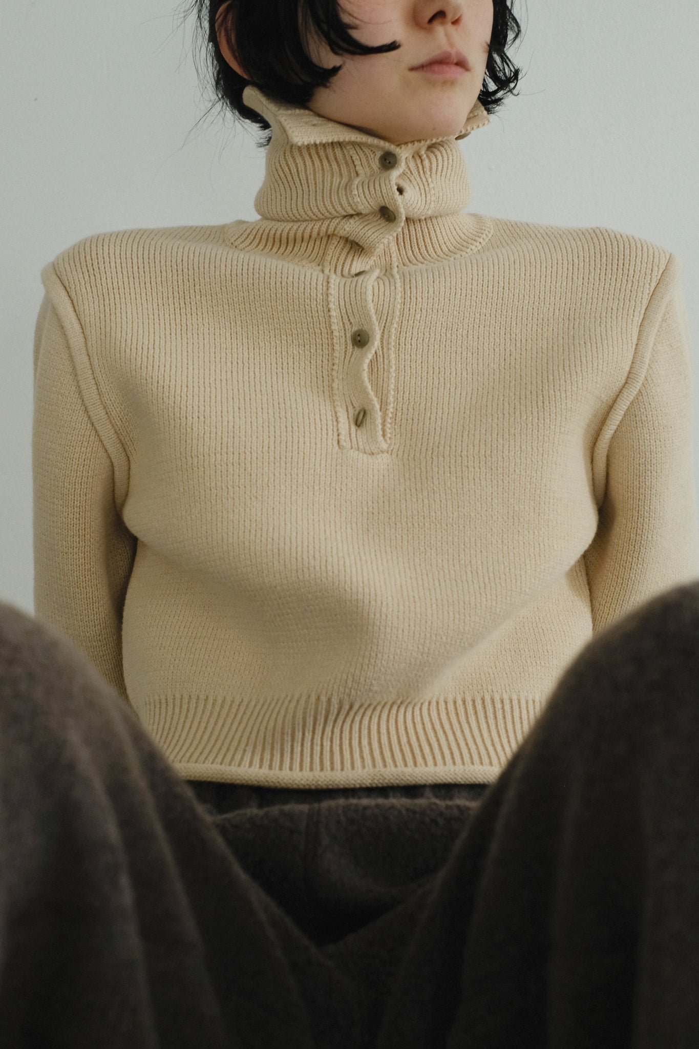 Turtleneck Acid Wash Milan Rib Sweater (ls44458K)