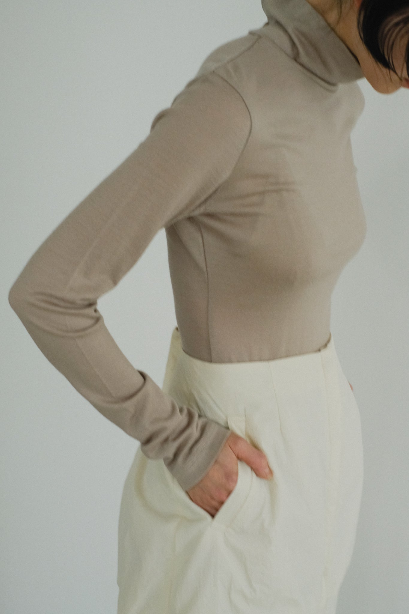 Wool Back Button High Neck Tops (ls44484T)