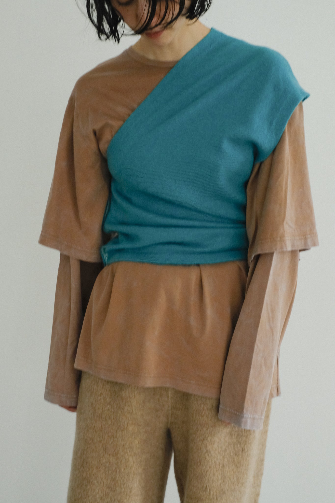 Wool Cashmere Mix One Shoulder Bustier (ls44457K)