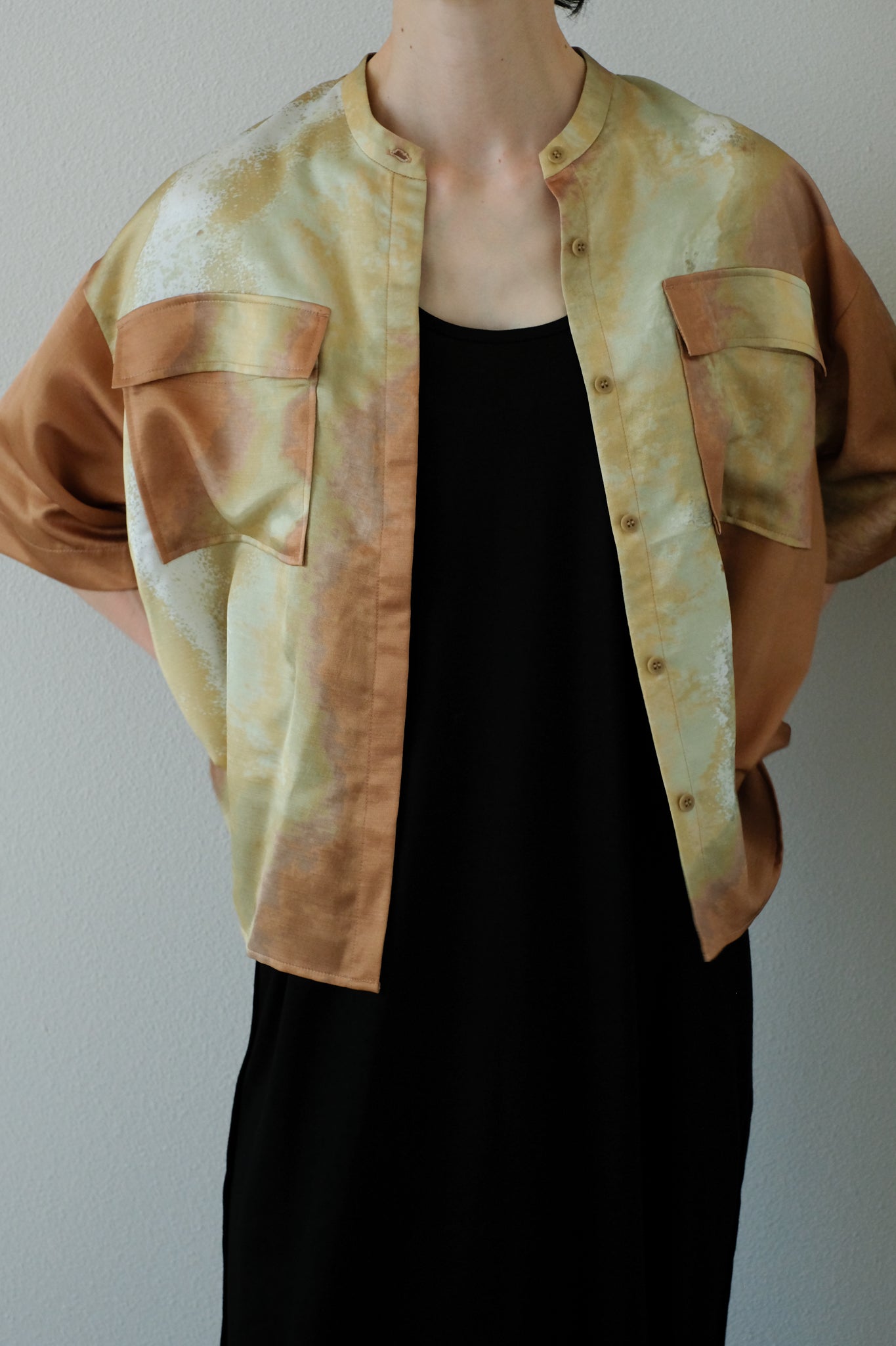 Earth Print Stand Collar Shirt(ls22282T)