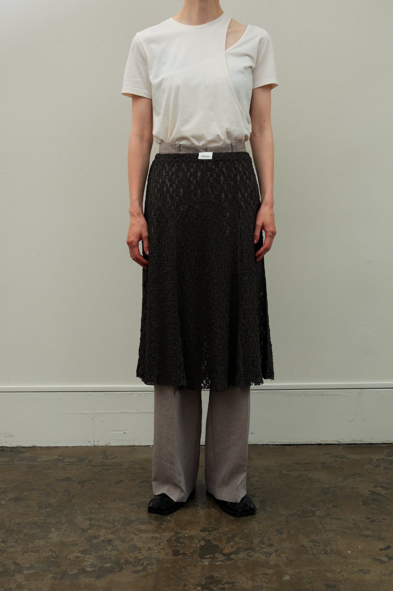 Organic Shrink Lace Panel Skirt (ls44466S)