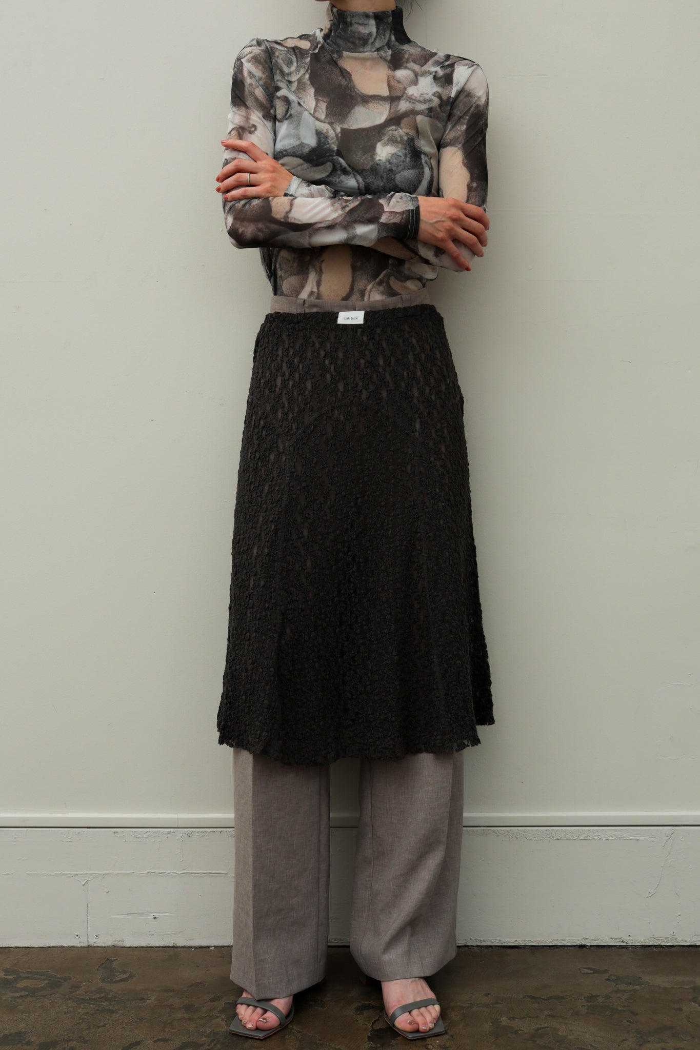 Stone Print Tulle High Neck Tops (ls44481T)