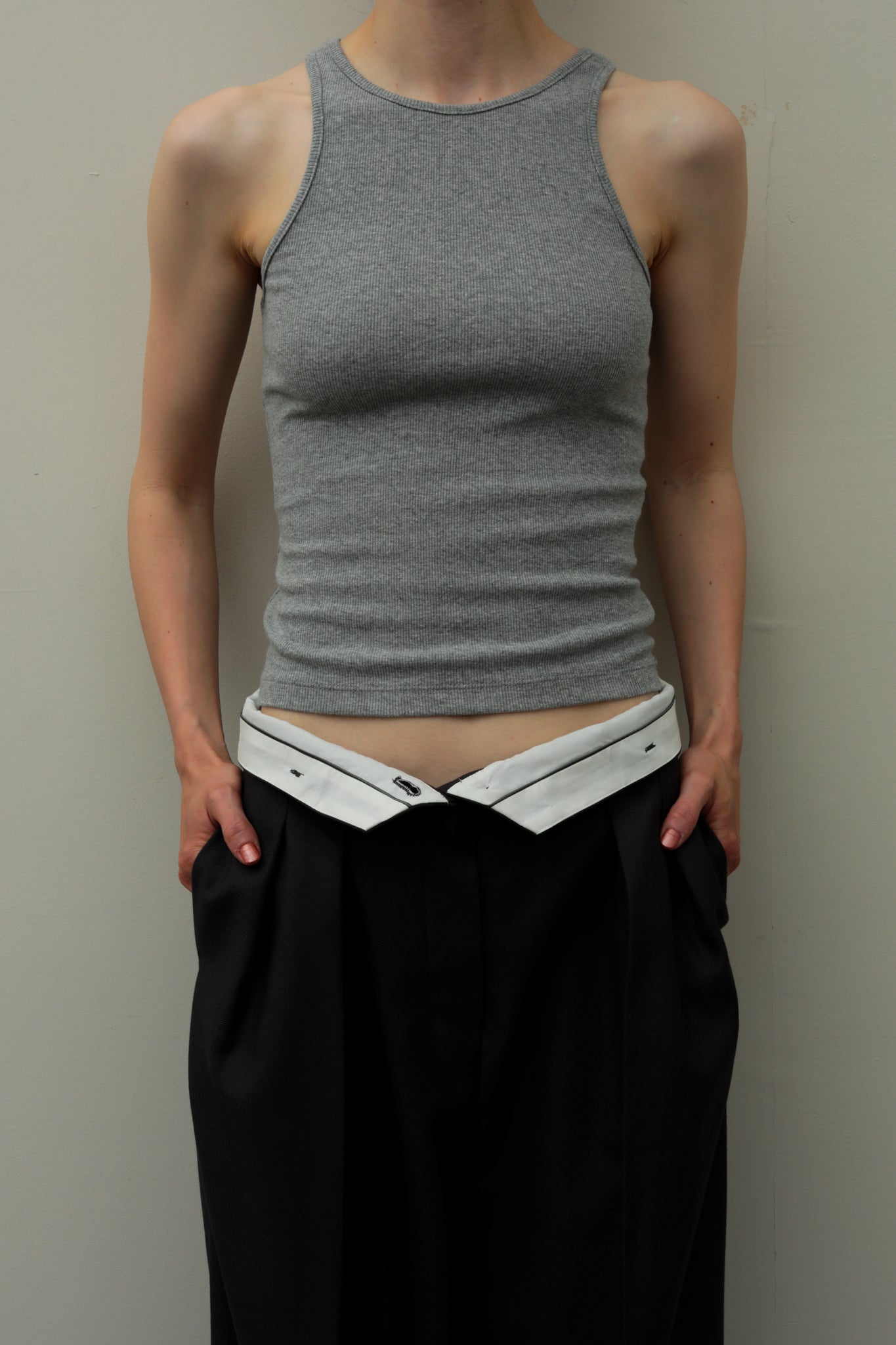 Back Open American Sleeves Rib Tank(ls42502T)