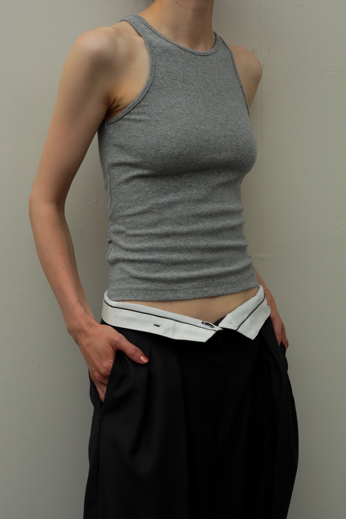 Back Open American Sleeves Rib Tank(ls42502T)