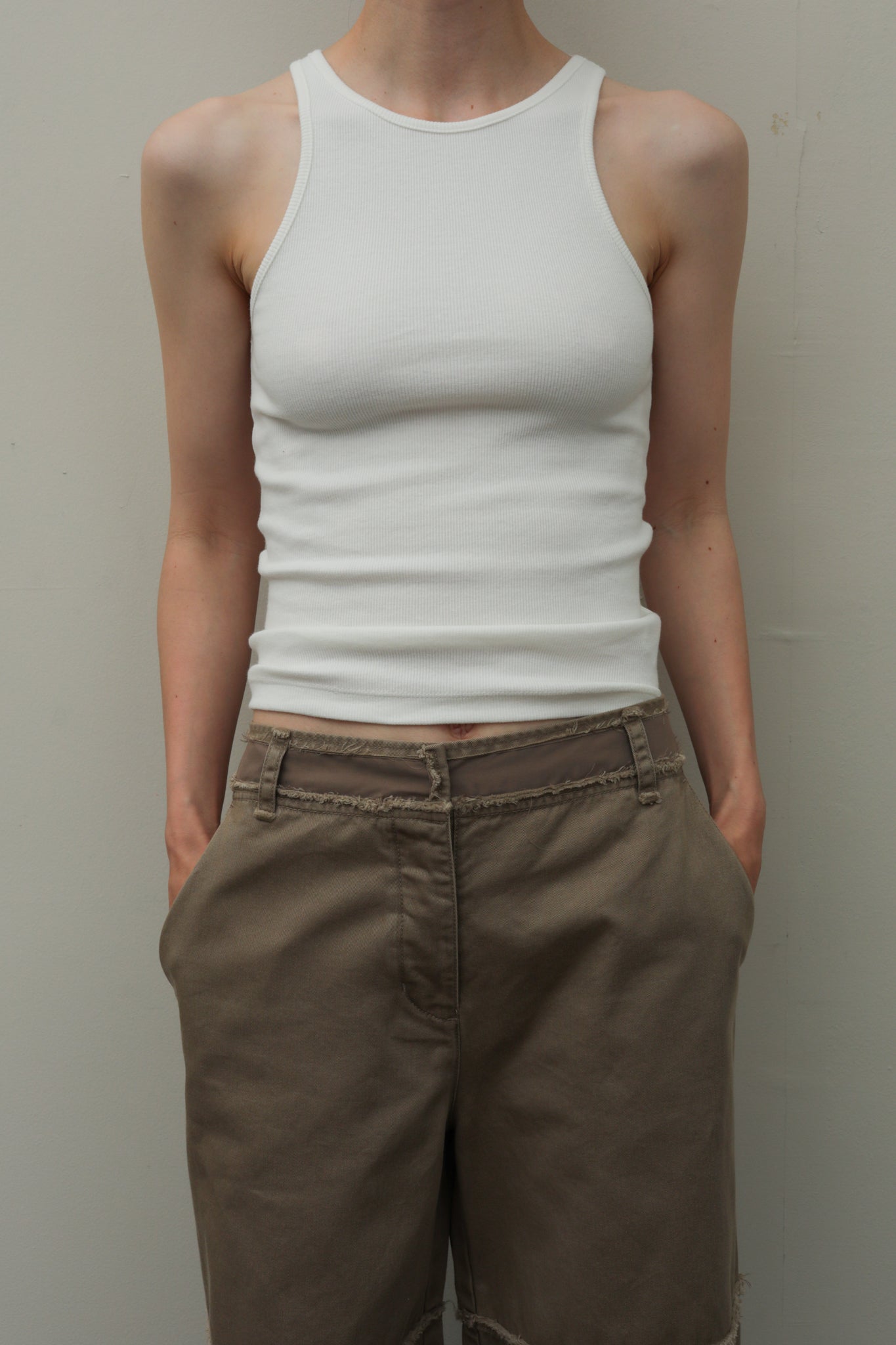 Back Open American Sleeves Rib Tank(ls42502T)