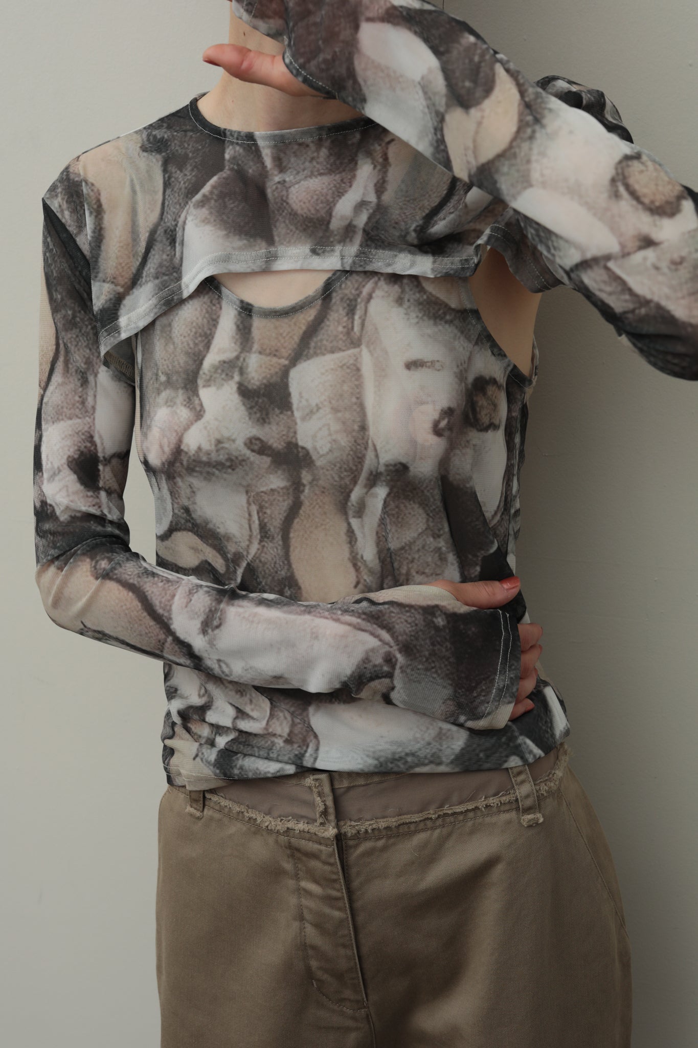 Stone Print Tulle Tank & Sleeves (ls44480T)