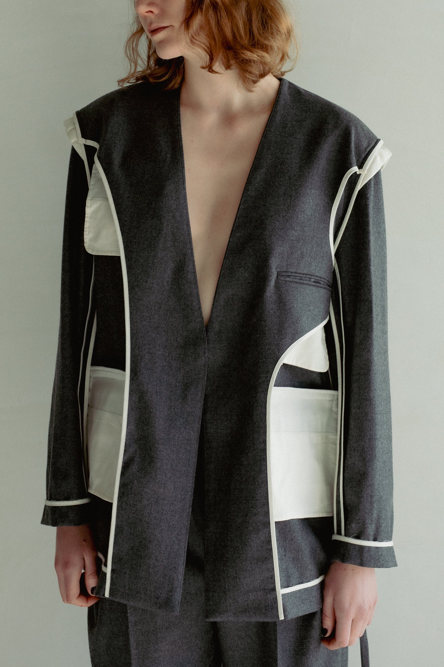 【SOLD】Soft Wool Reversible Collarless Jacket (ls54538J)