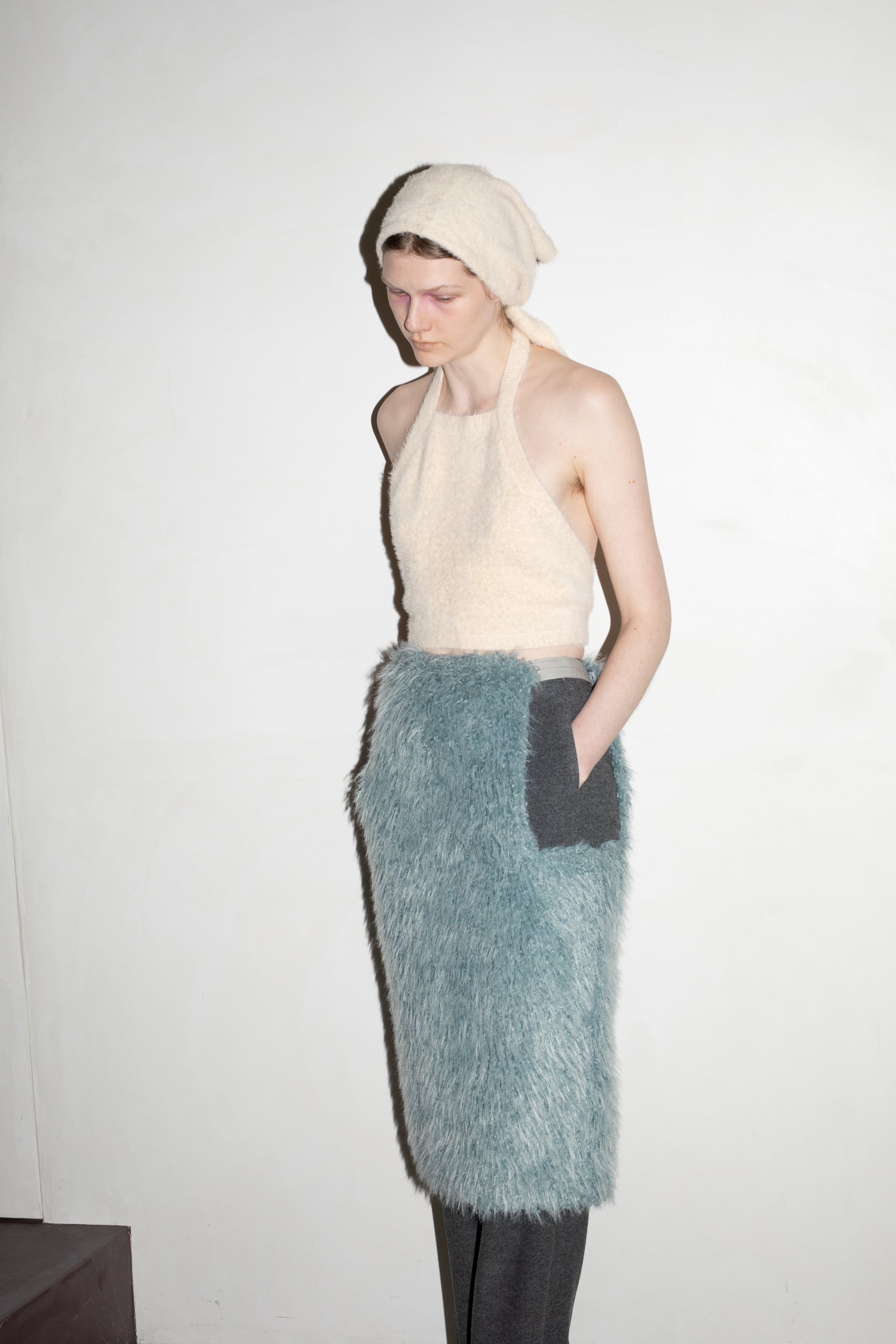 Nylon Fur Trianglar Knit Scarf (ls54533A)