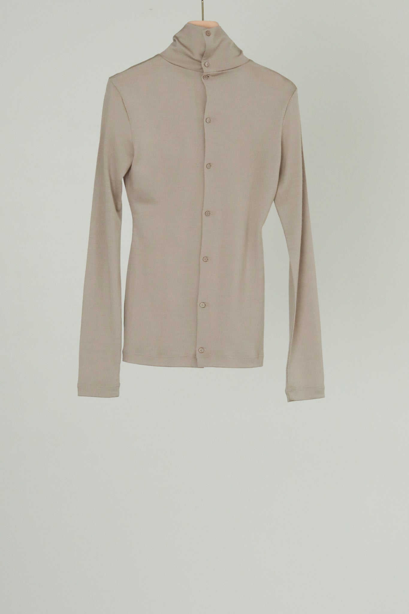 Wool Back Button High Neck Tops (ls44484T)