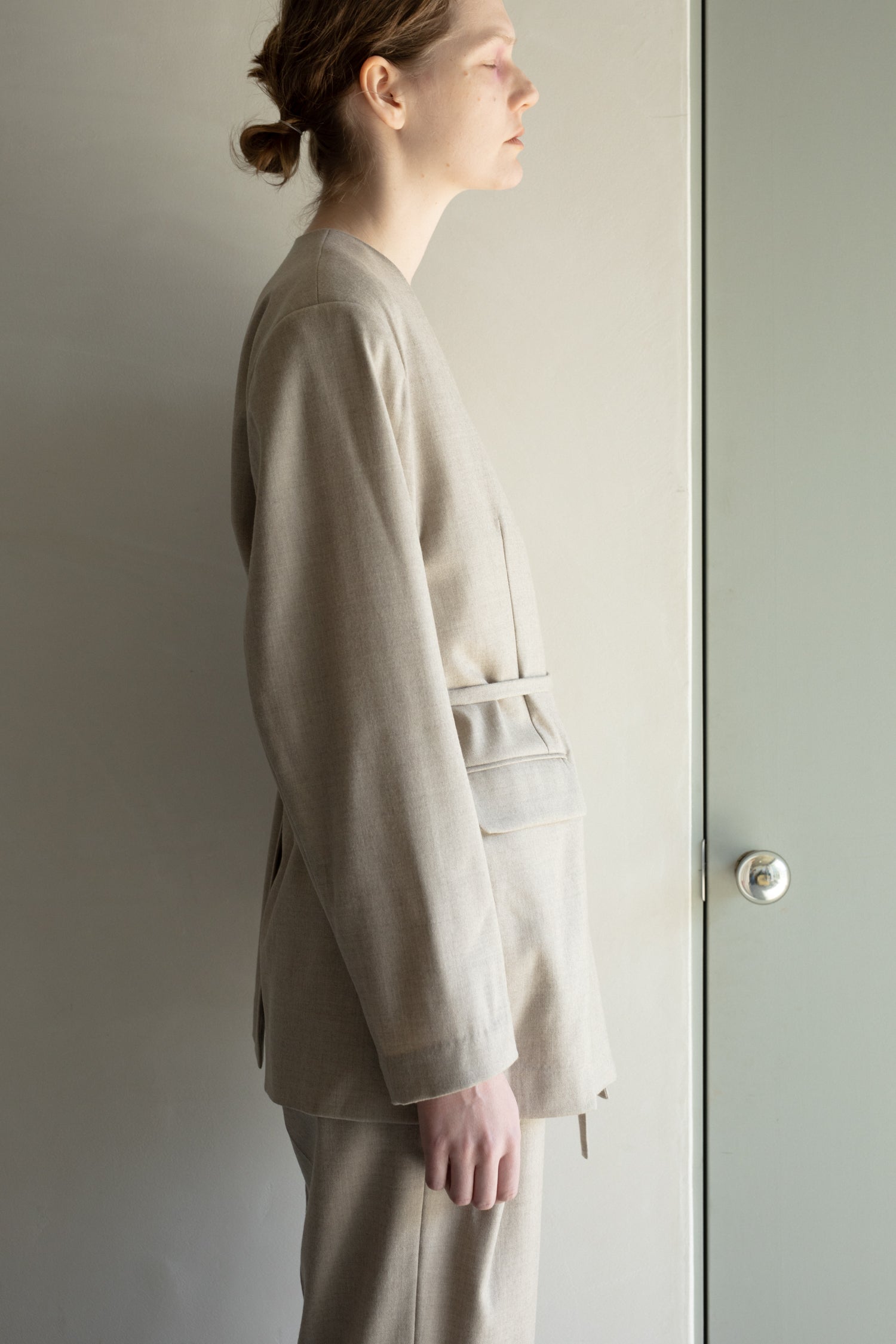 【SOLD】Soft Wool Reversible Collarless Jacket (ls54538J)
