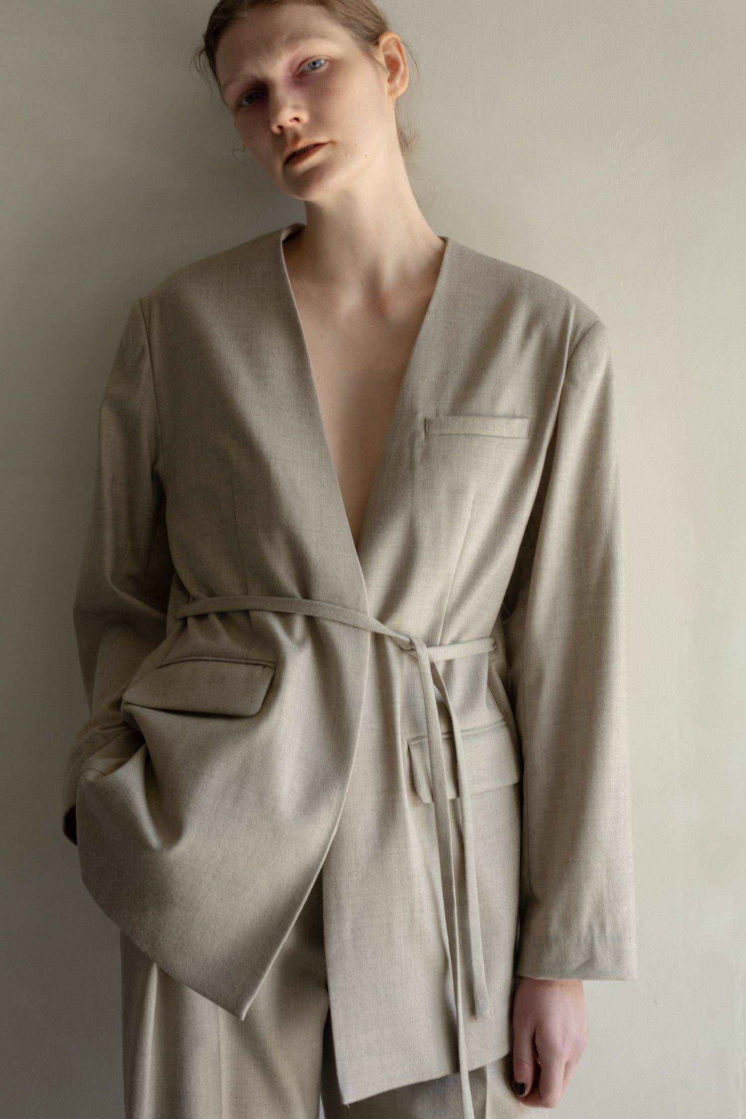 【SOLD】Soft Wool Reversible Collarless Jacket (ls54538J)
