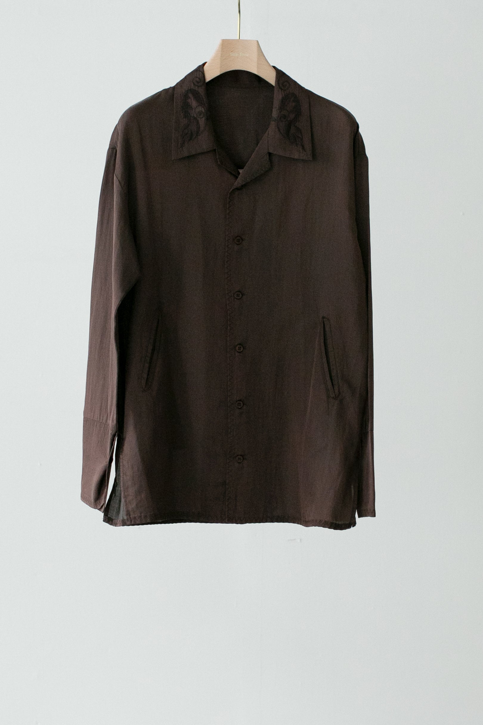 Cotton Silk Satin Embroidery Shirt (ls32344T)