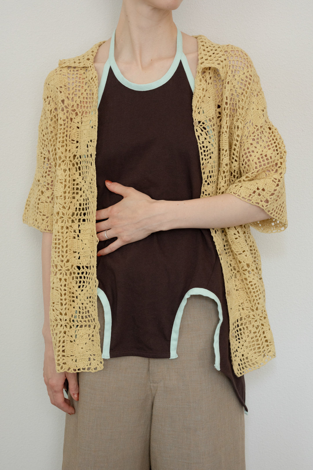 Hand-knitted Lace Patchwork Shirt(ls22289T)