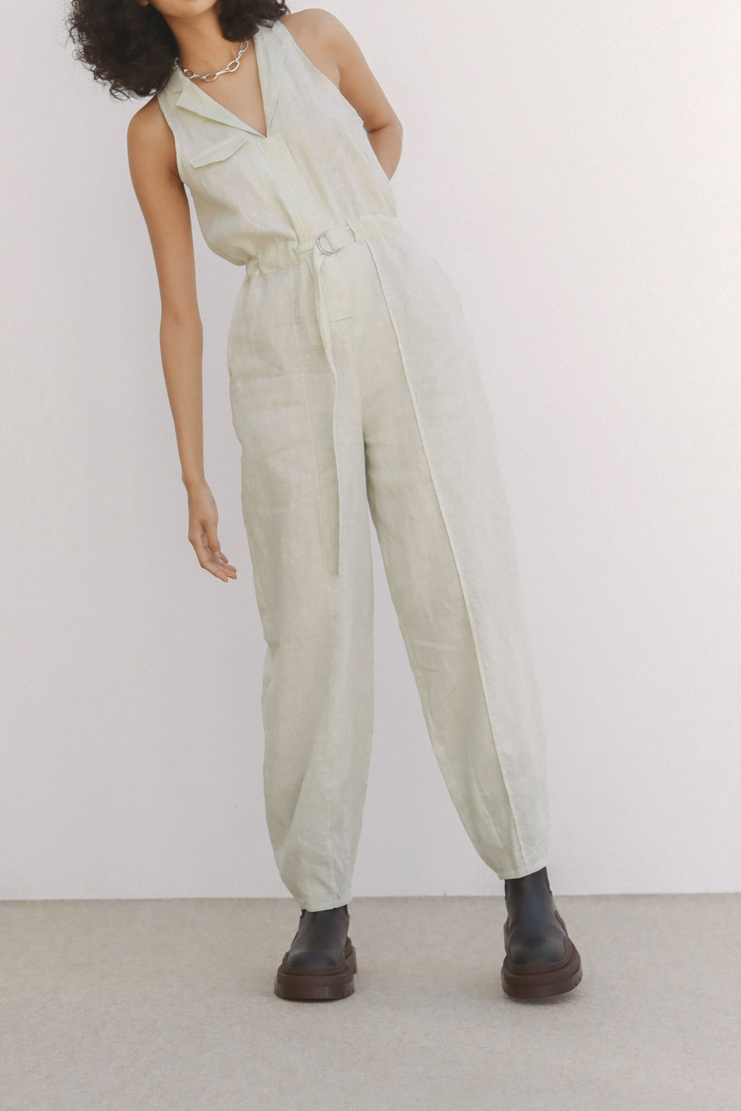 French Linen Tailor Sleeveless Jumpsuit(ls11219P)