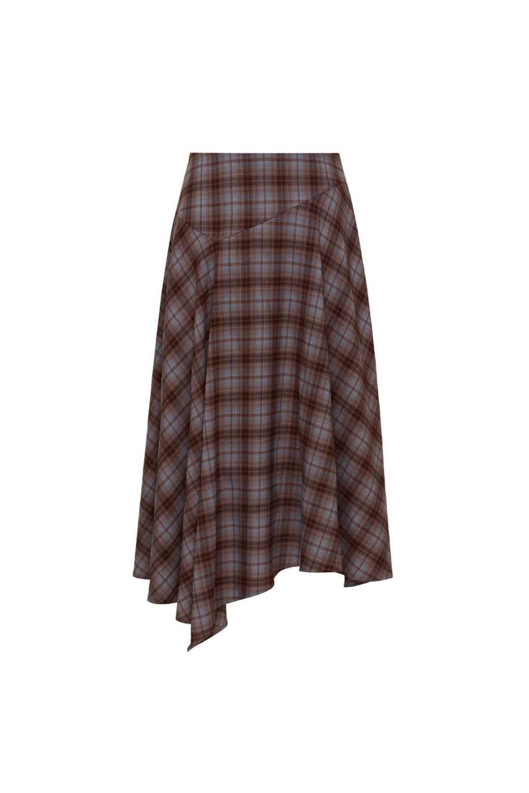 【Studio Doe】Asymmetrical Plaid A-line Skirt(DN-261OLK32)