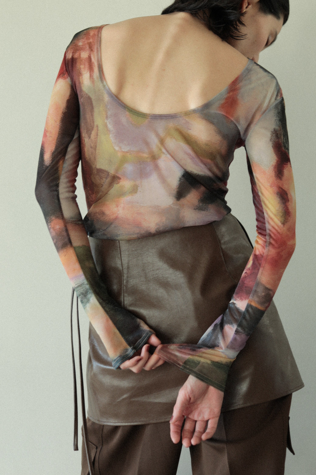 Abstract Painting Print Sheer 2way Top(ls34413T)