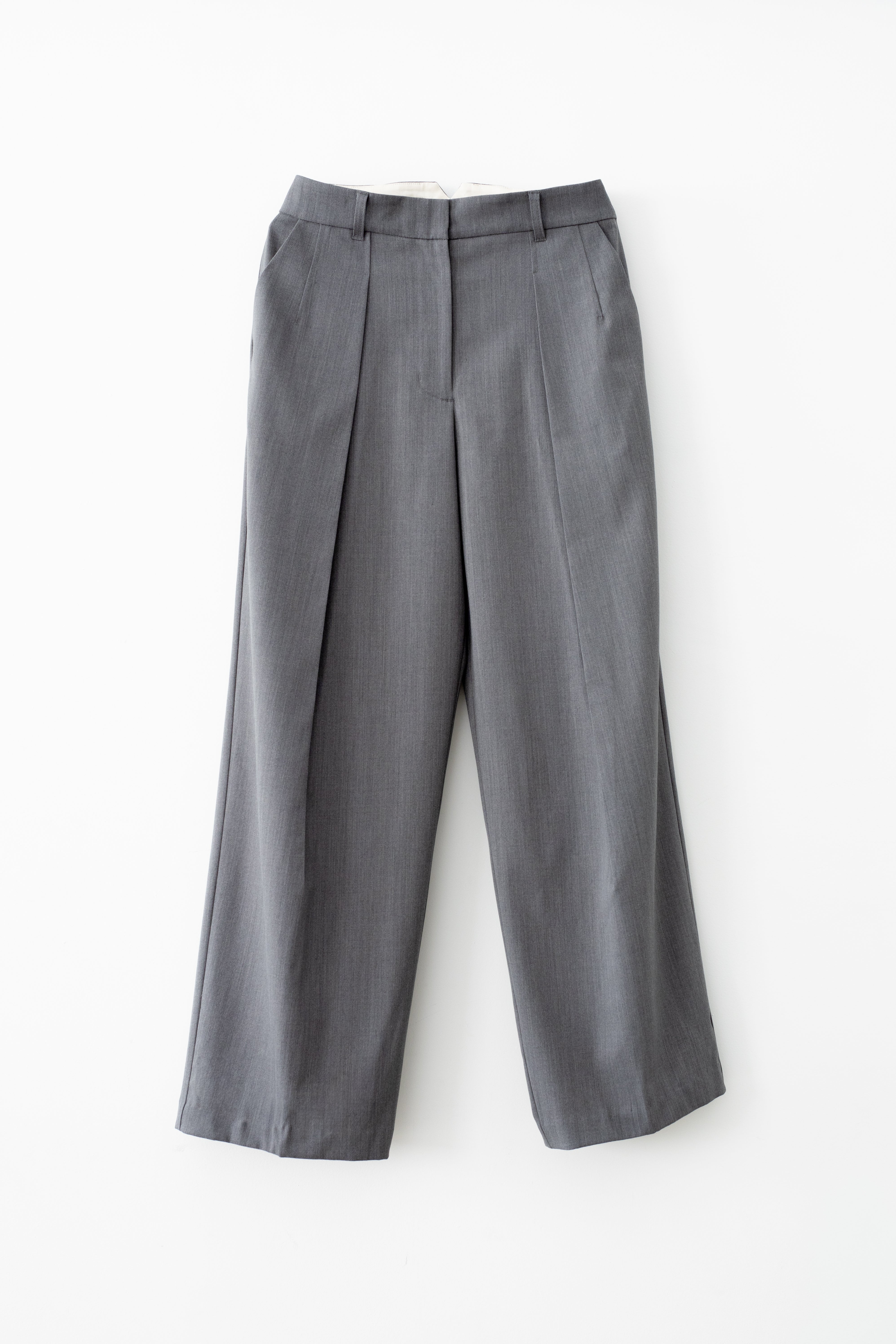 Wool Mix Gabardine Hip Hugger Tucked Wide Slacks (ls72638P)