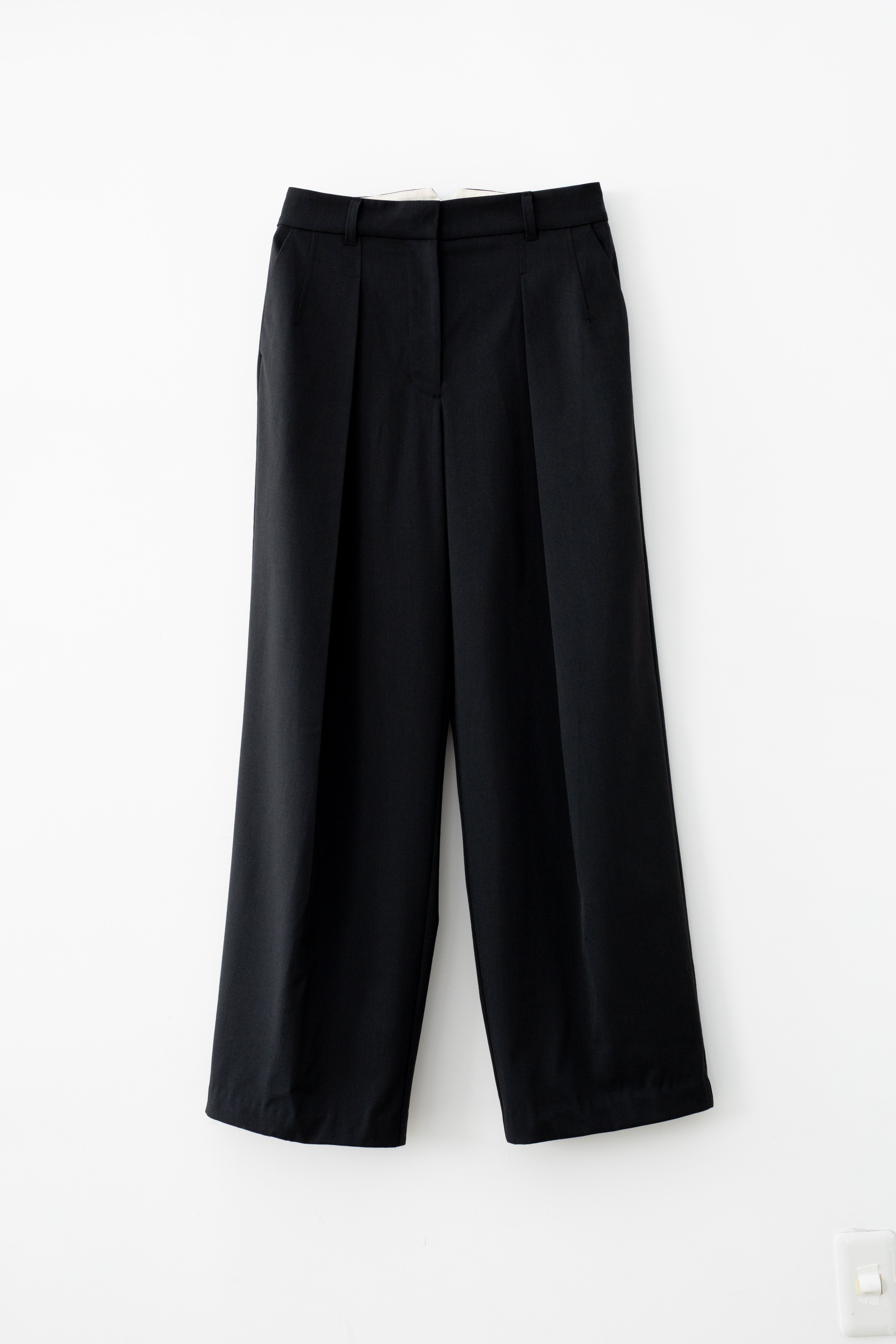 Wool Mix Gabardine Hip Hugger Tucked Wide Slacks (ls72638P)