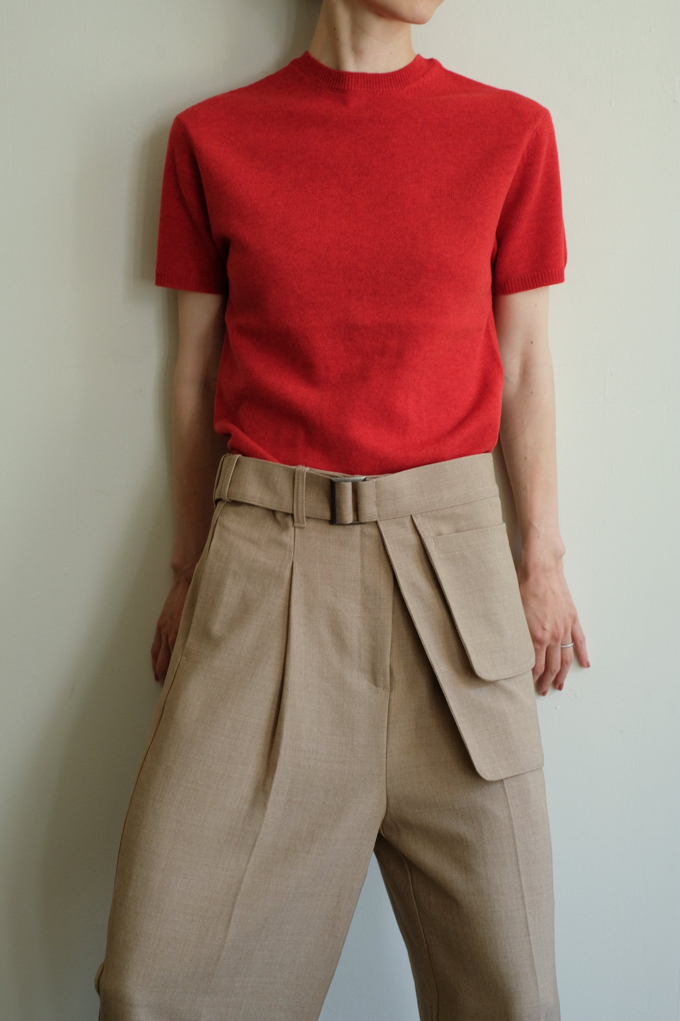 Extra Fine Merino Wool Back Open Short Sleeves Knit (ls44479K)