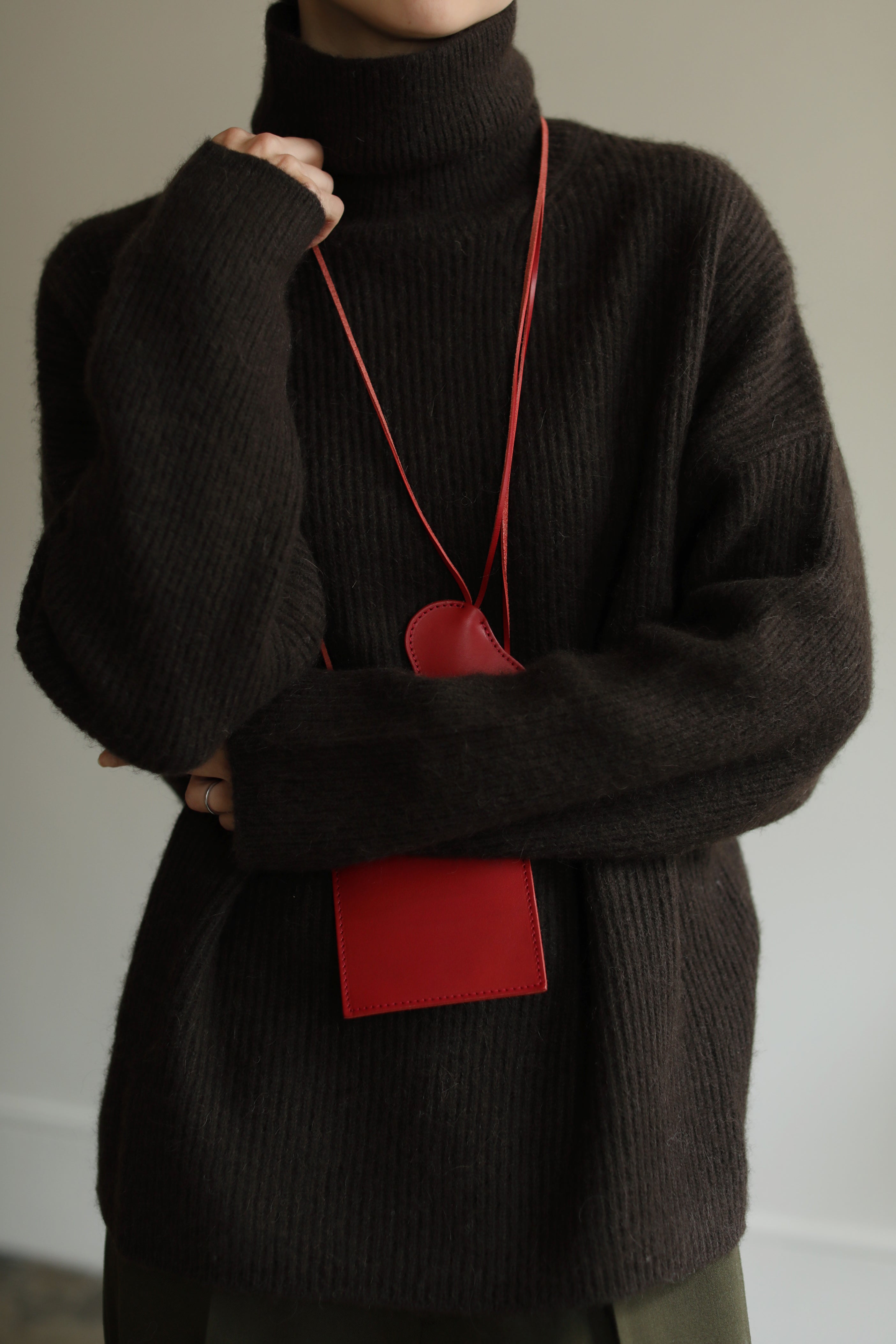 Baby Alpaca Wool Wide & High Neck Knit P/O（ls14267K）