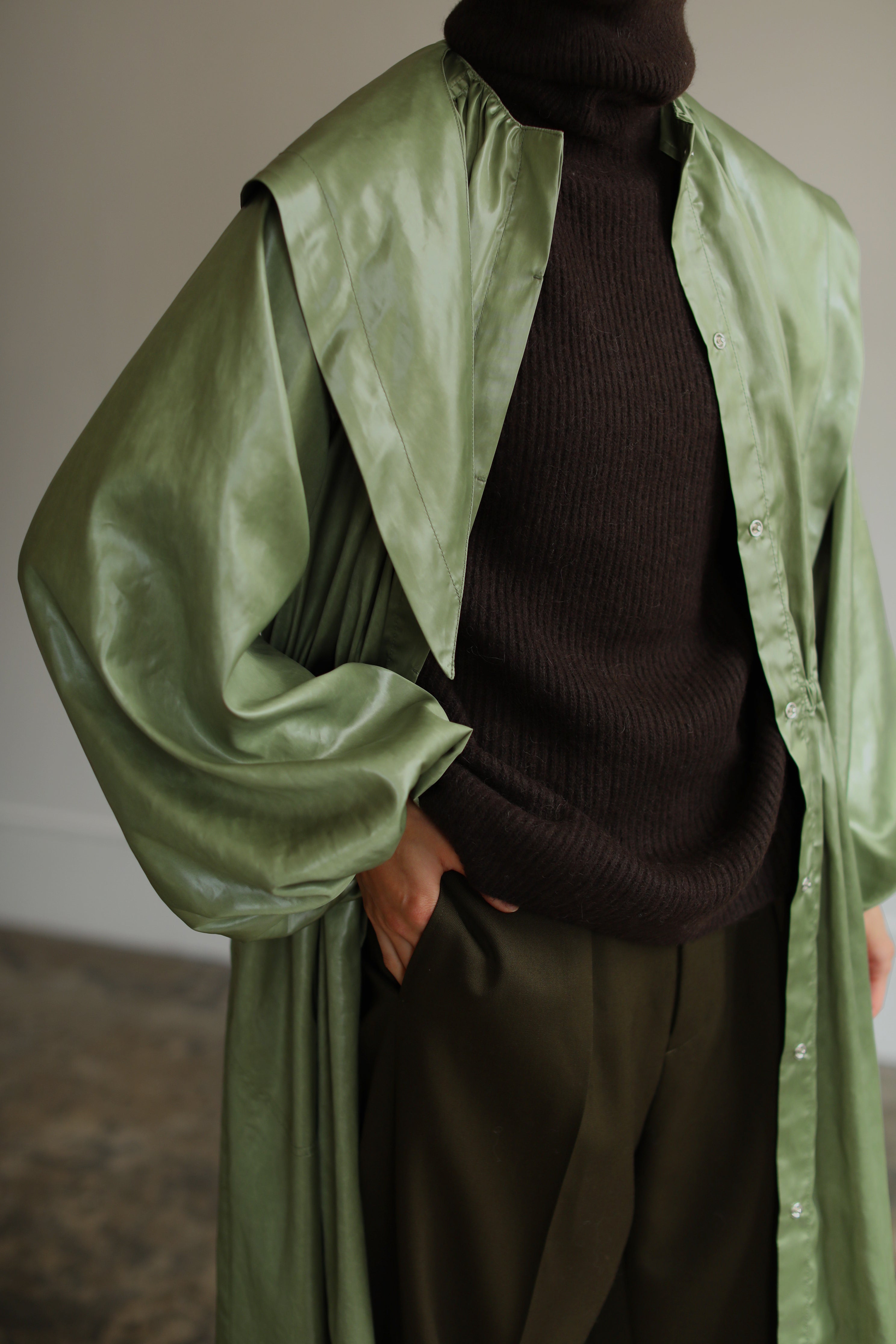 Leather Like Hoodie Dress Coat（ls14255J）