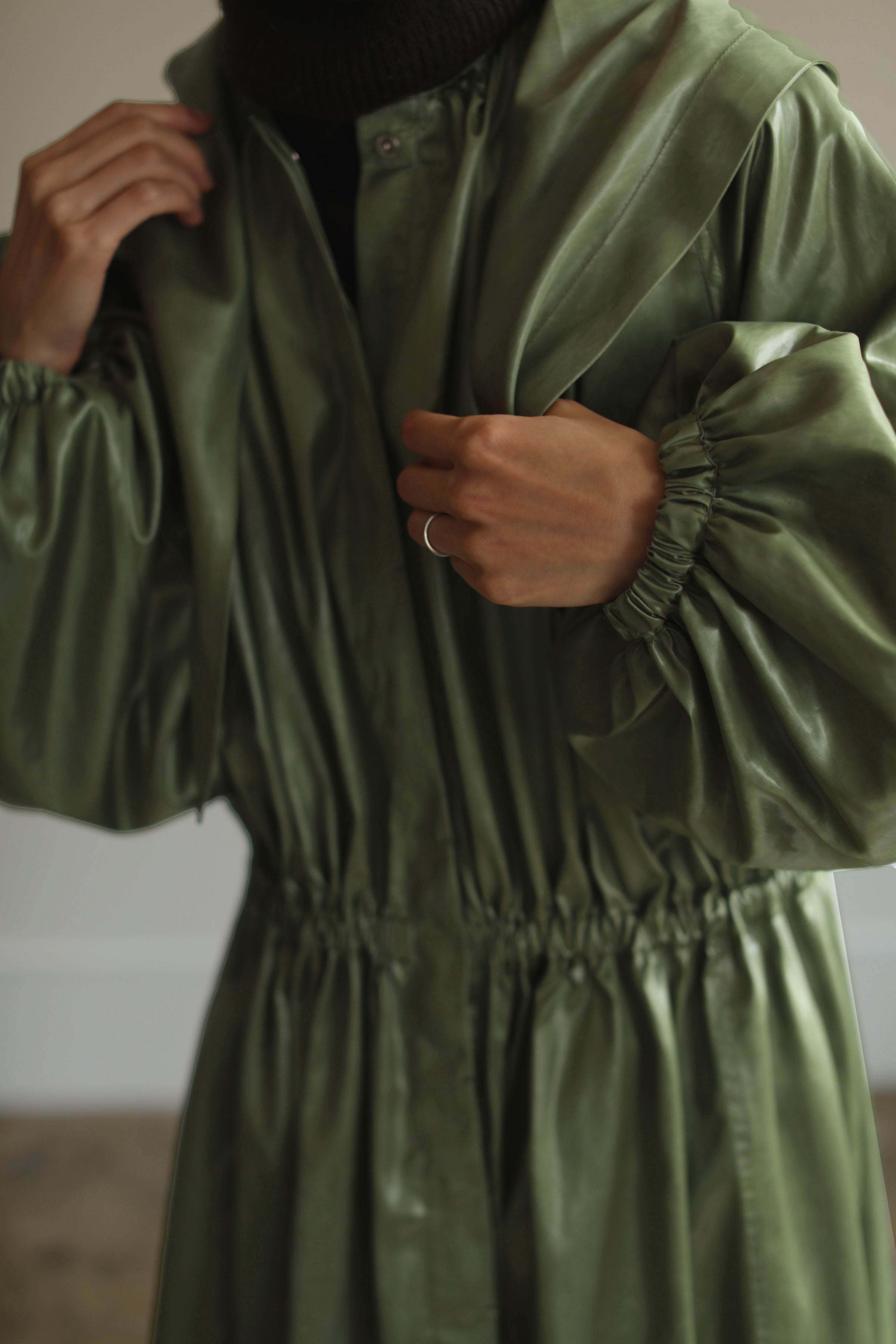 Leather Like Hoodie Dress Coat（ls14255J）