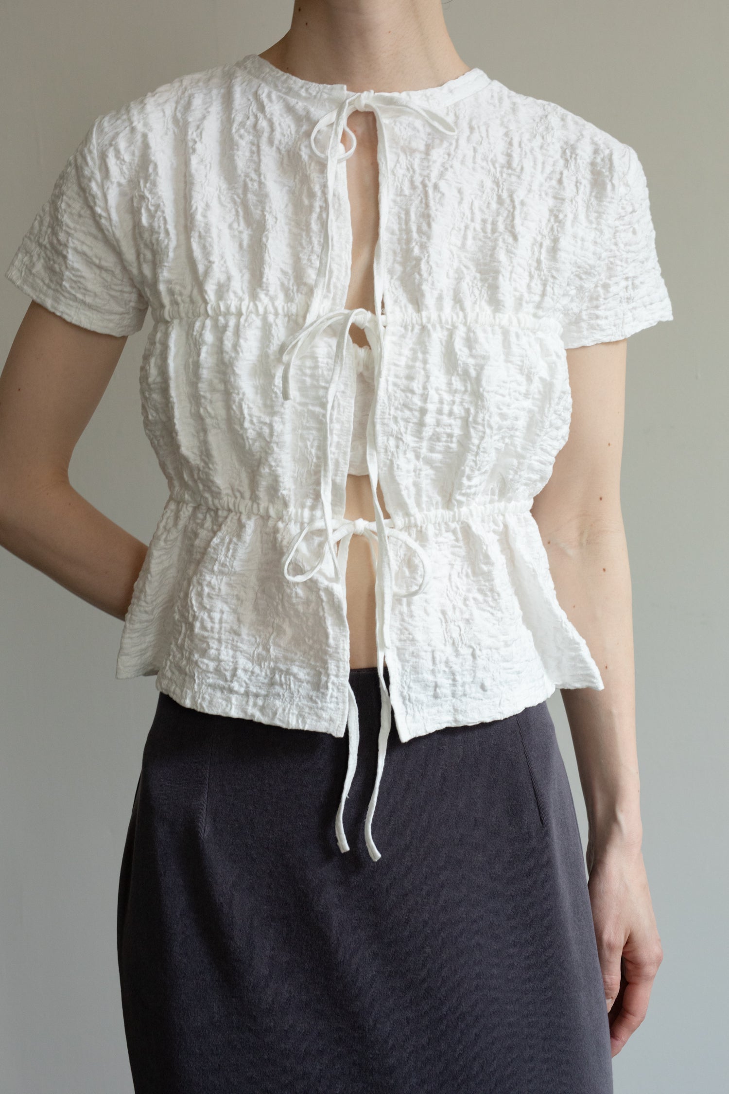 【Pre-order】Organic Cotton Wrinkle Russell Drawstring 2way Top (ls52567T)