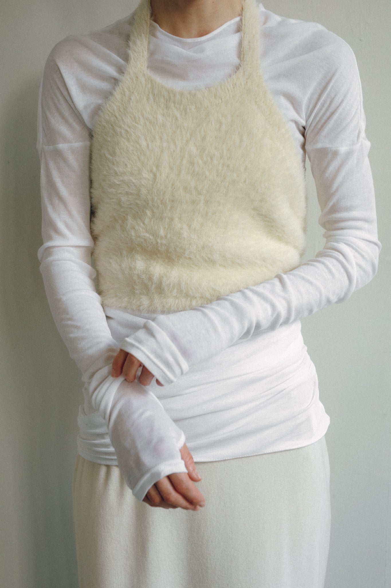 [Exhibition/Destination] Nylon Fur Halterneck Knit Top (ls54553K)