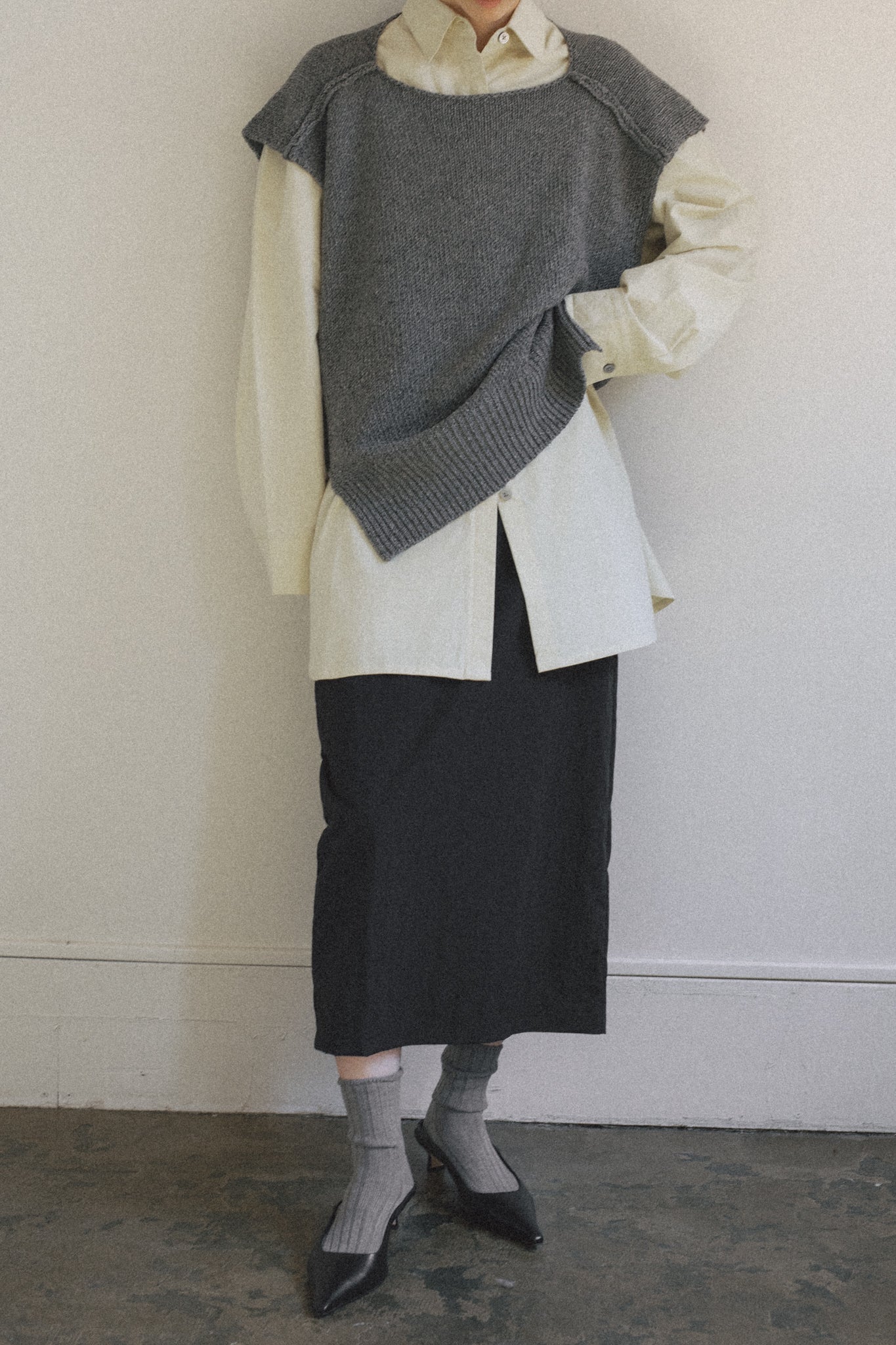 [Exhibition/Destination] Wool Cotton Mix Color Knit Vest (ls54557K)