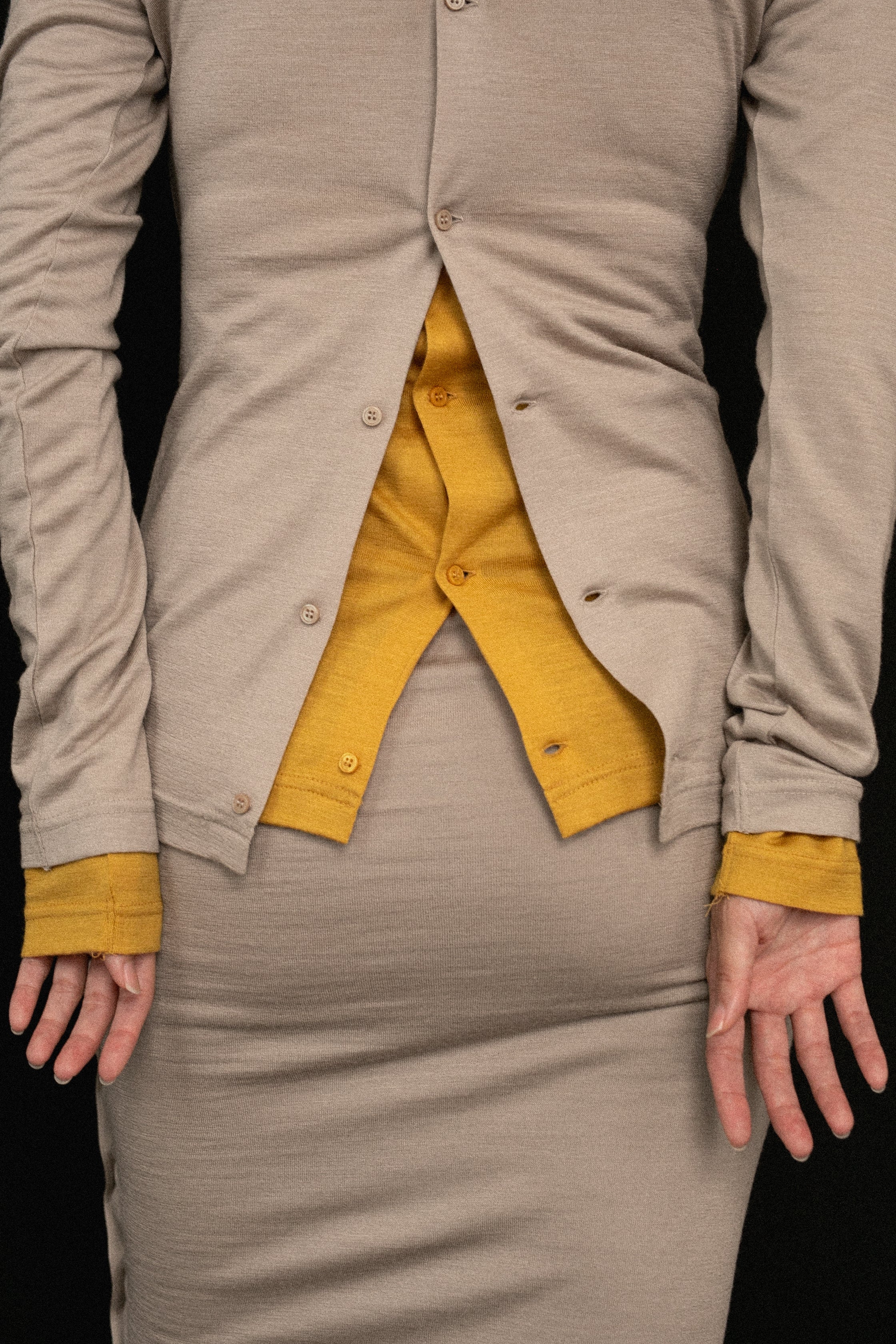 Wool Back Button High Neck Tops (ls44484T)