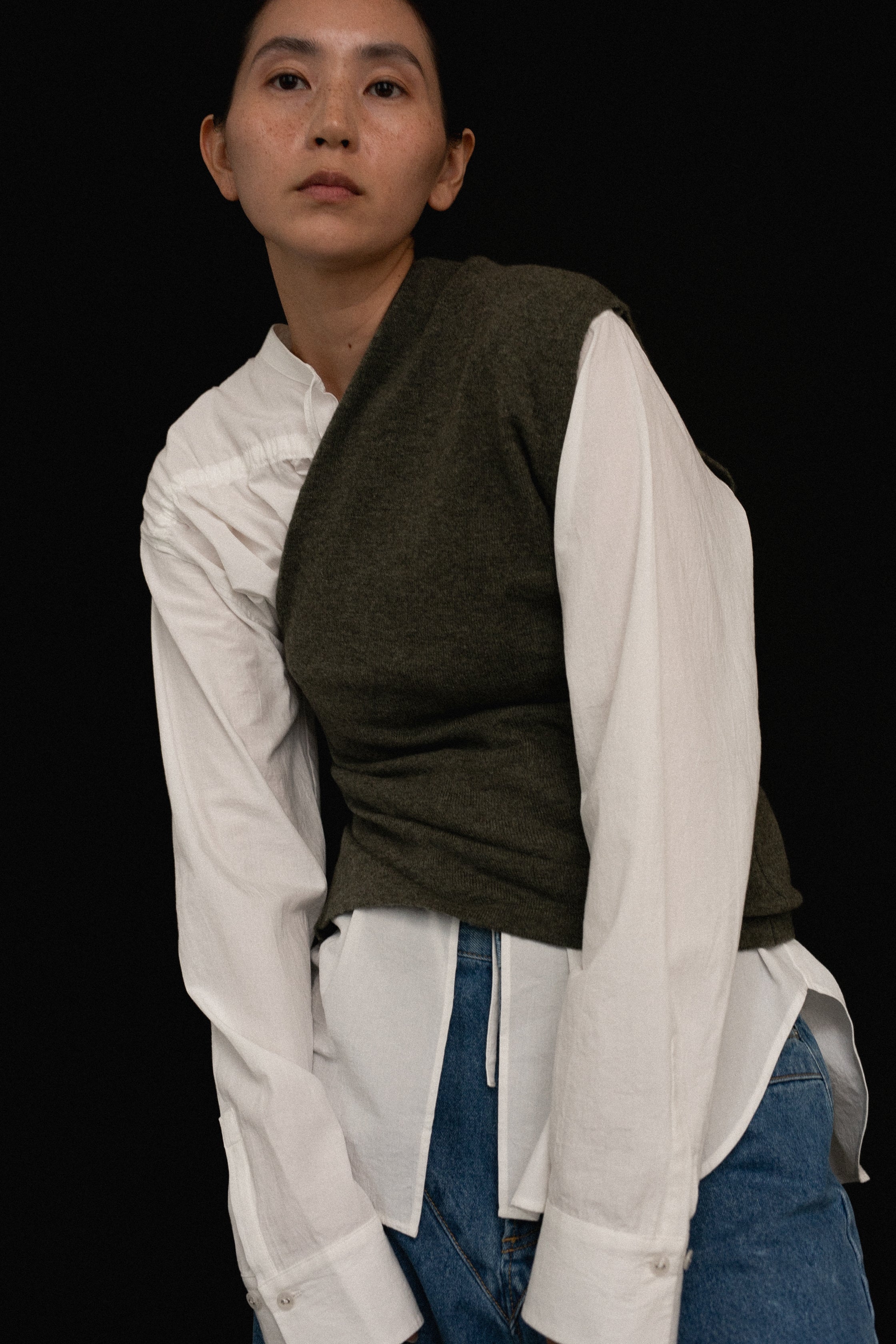 Wool Cashmere Mix One Shoulder Bustier (ls44457K)