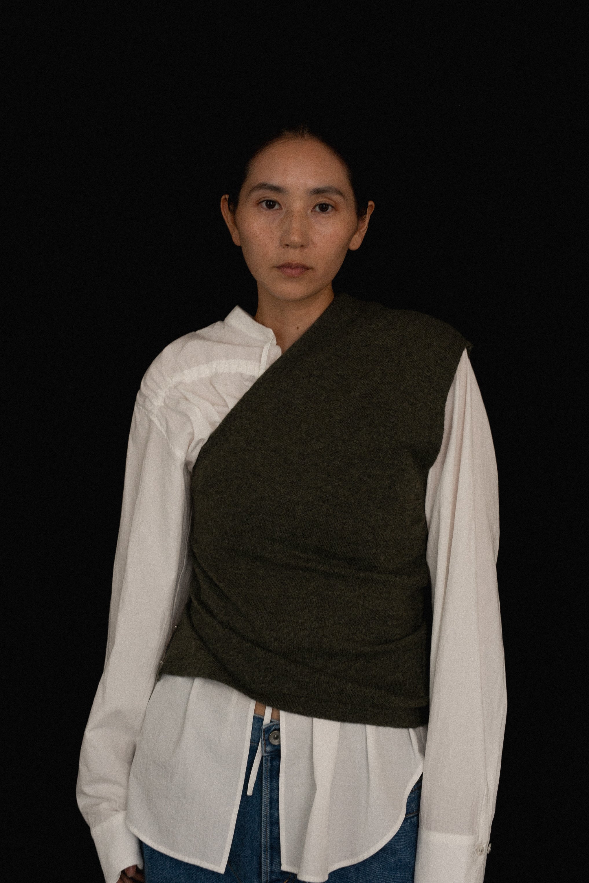 Wool Cashmere Mix One Shoulder Bustier (ls44457K)