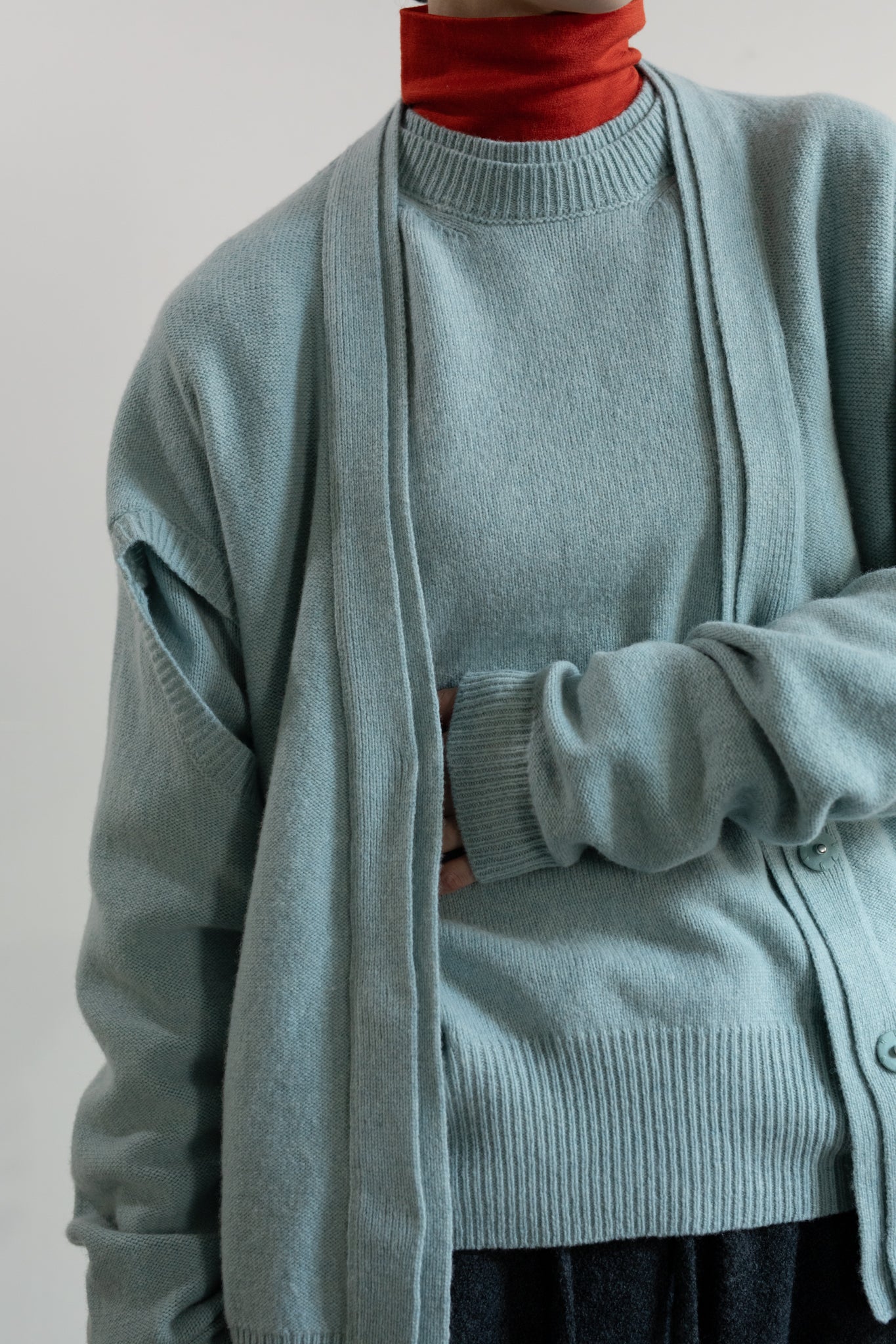 Extra Fine Merino Wool  Cut Out Knit Cardigan (ls54542K)