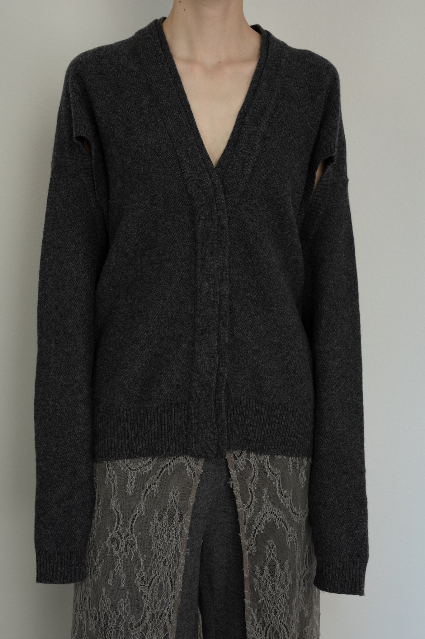 Extra Fine Merino Wool  Cut Out Knit Cardigan (ls54542K)
