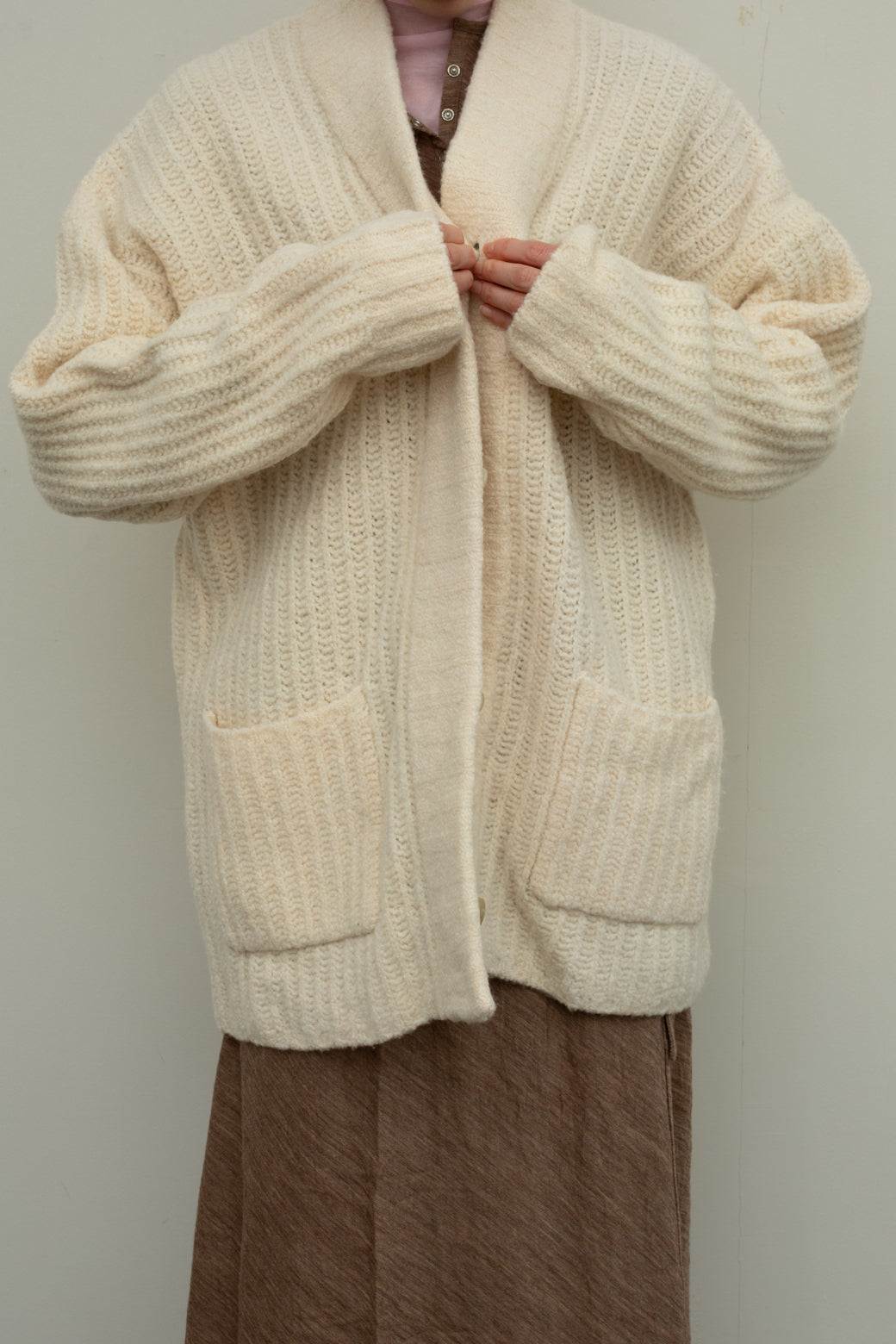 Extra Fine Merino Wool Boucle Yarn Cardigan（ls34401K）