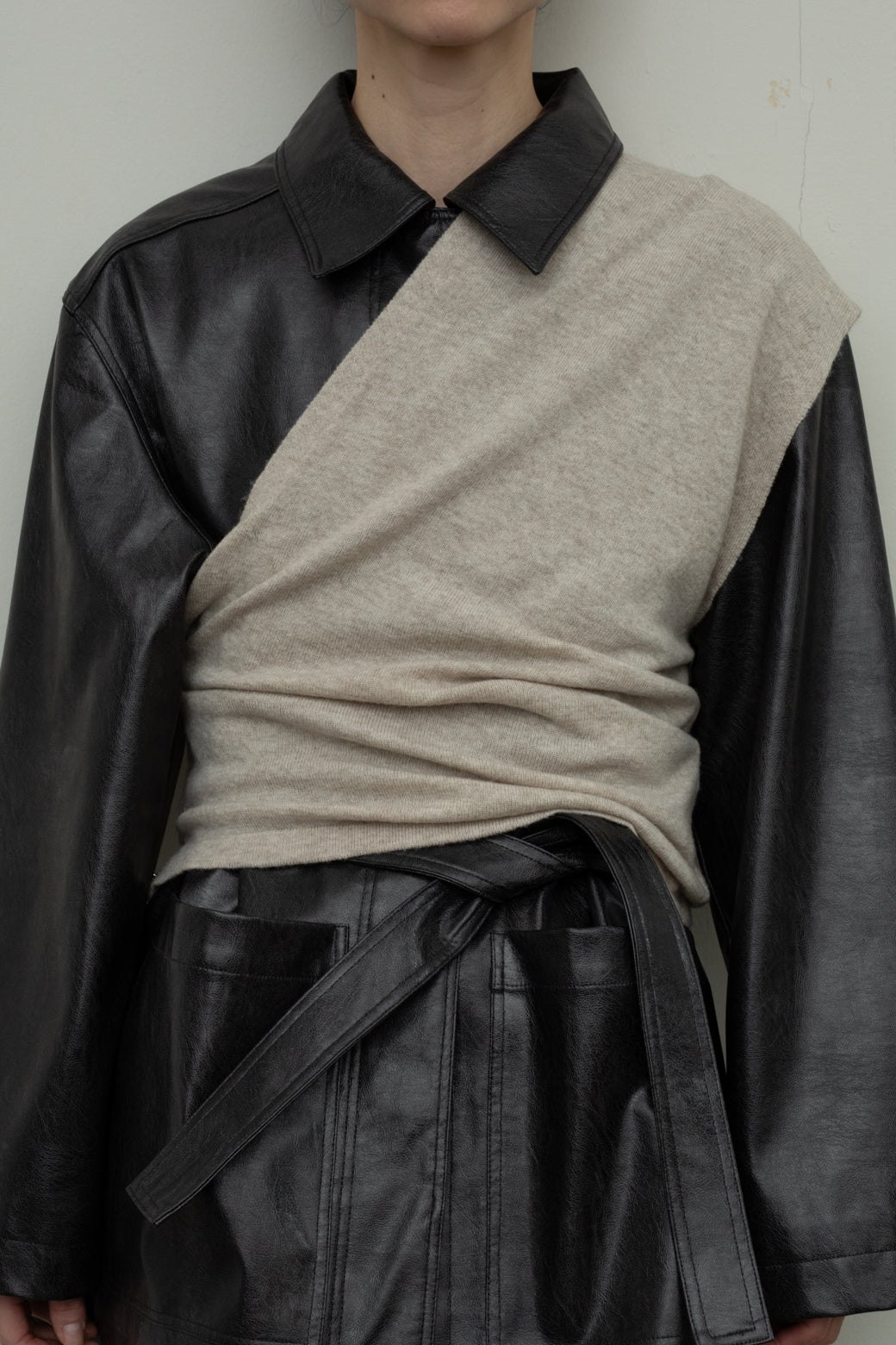 Wool Cashmere Mix One Shoulder Bustier (ls44457K)