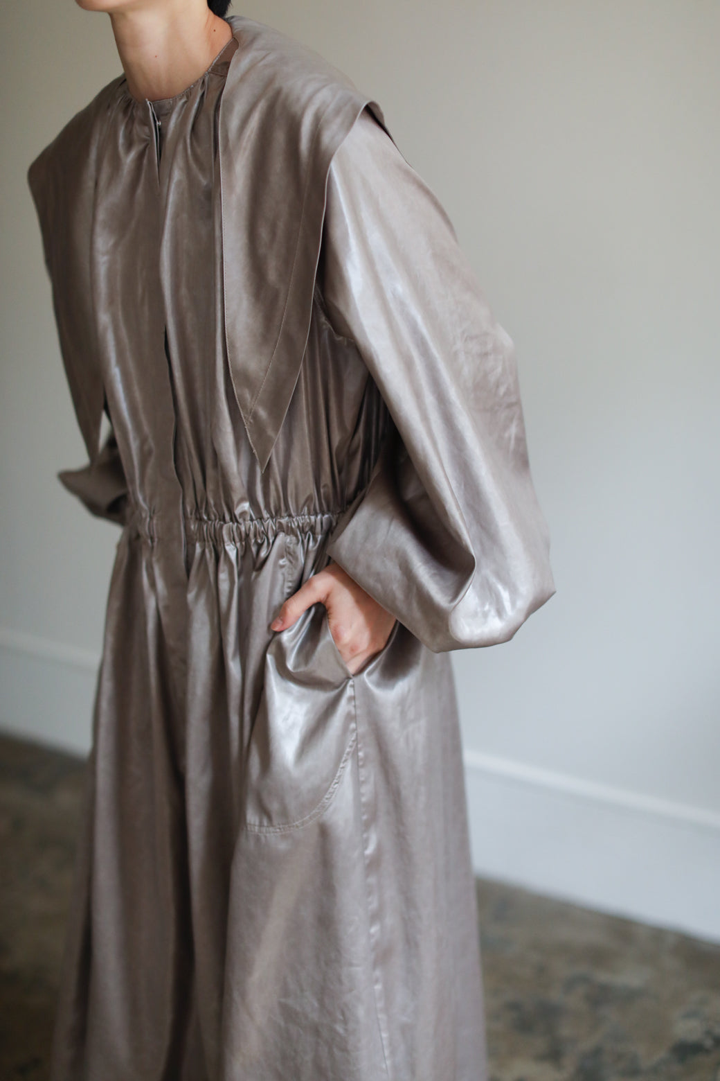 Leather Like Hoodie Dress Coat（ls14255J）