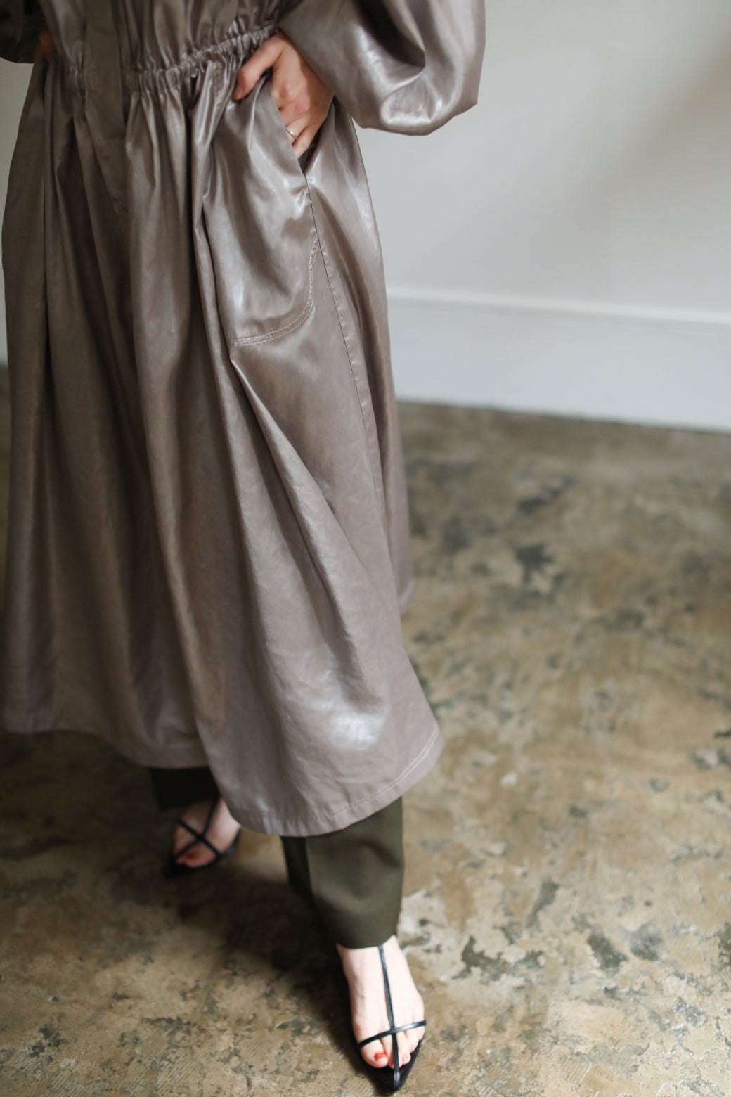 Leather Like Hoodie Dress Coat（ls14255J）