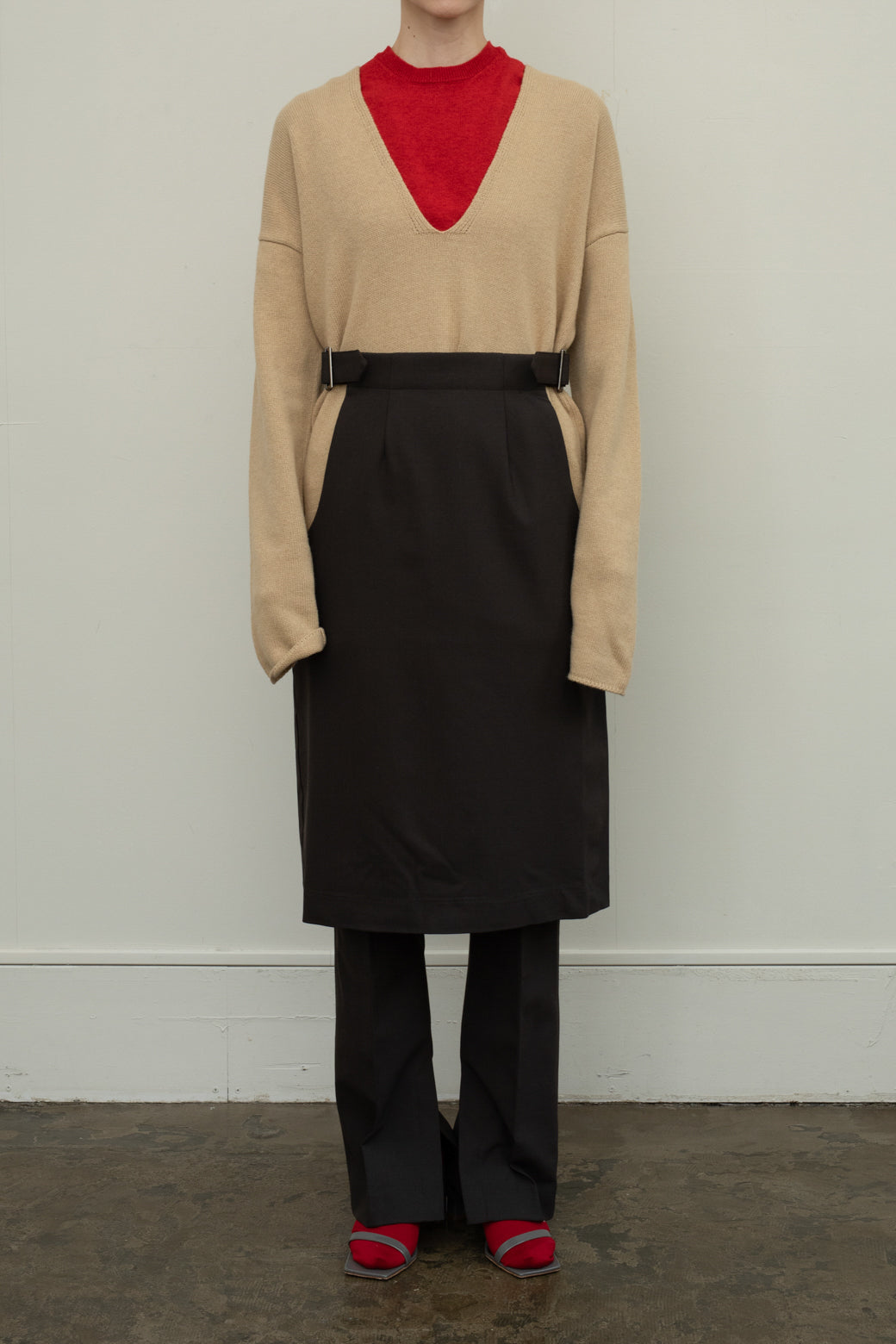 Stretch Wool Side Cut Out Skirt（ls34386S）