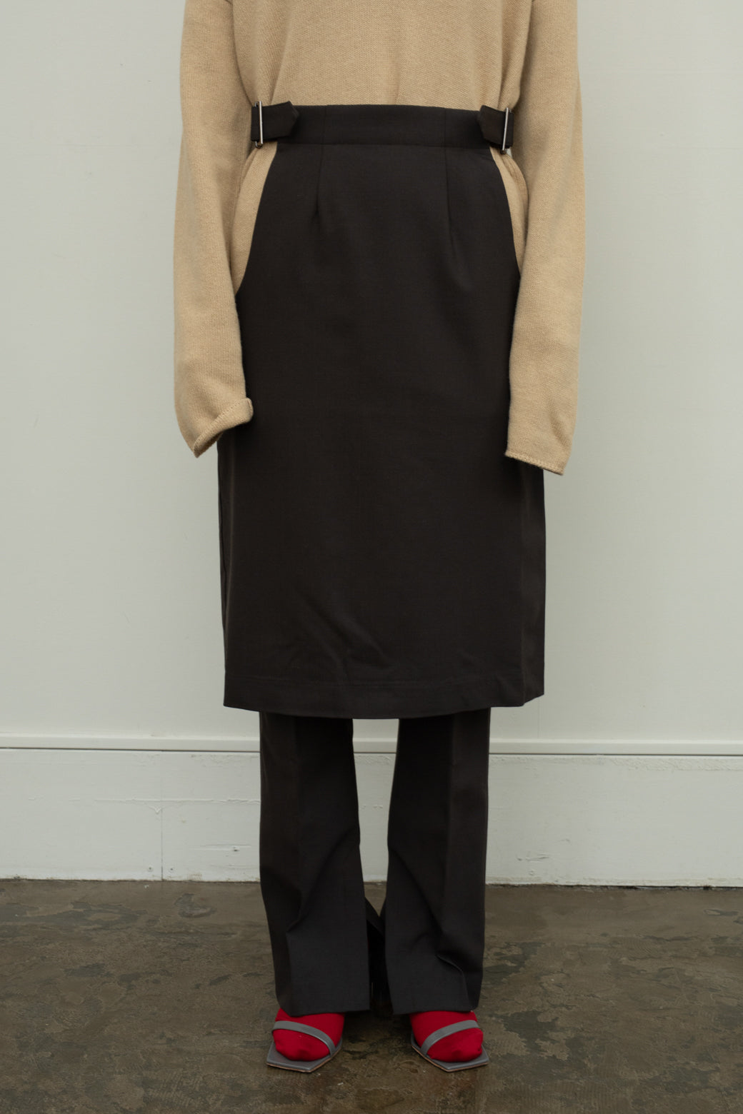 Stretch Wool Side Cut Out Skirt（ls34386S）