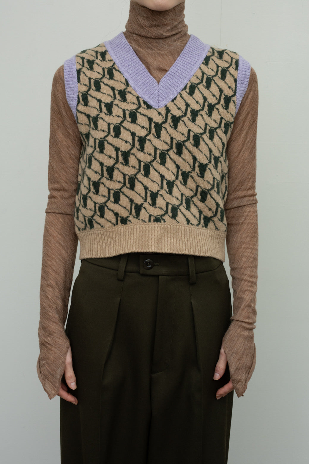 Wool Cut Hi-neck Tops（ls129T）